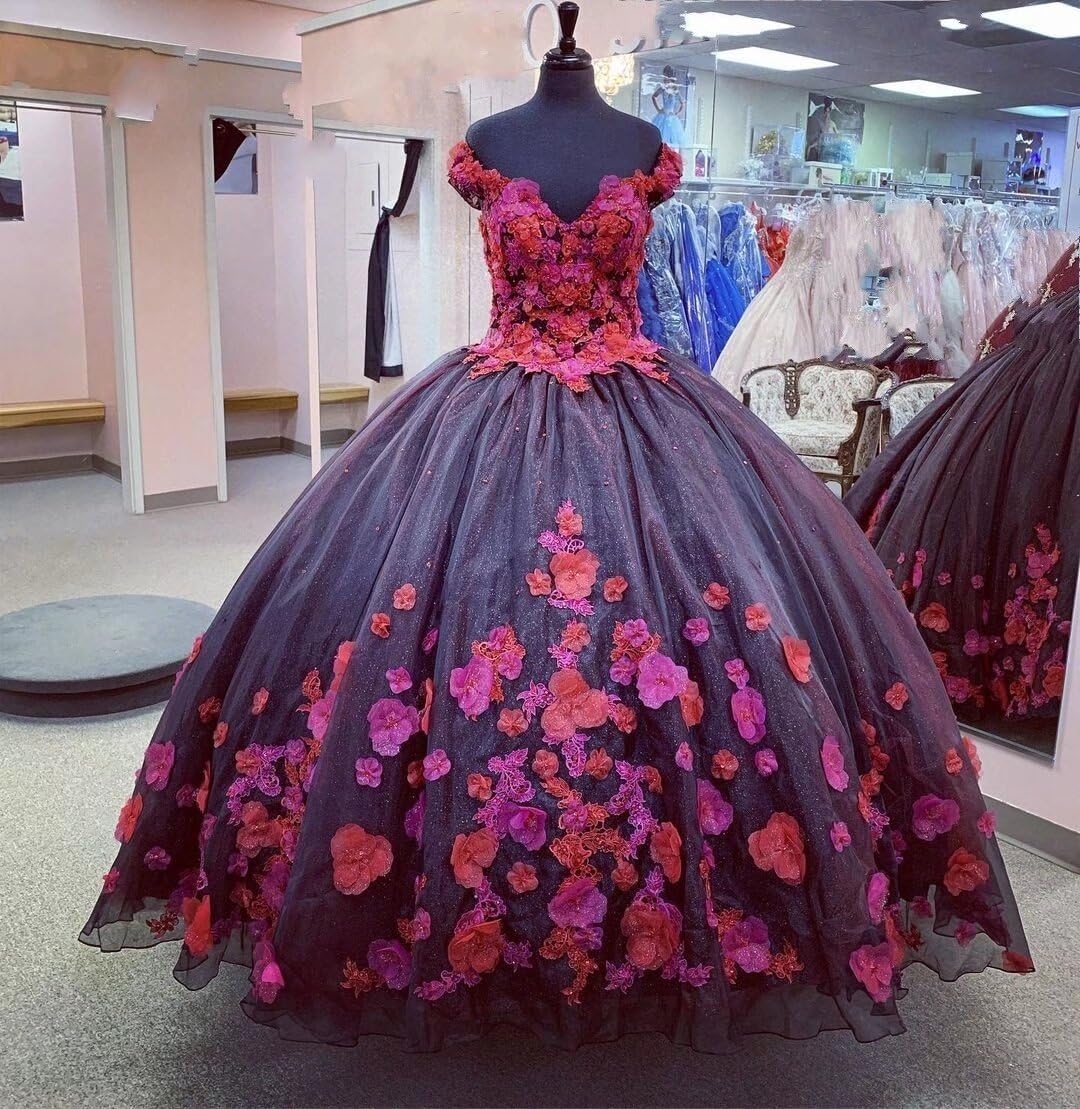 2025 Red Fuchsia Glitter Tulle Off-The-Shoulder Ball Gown Prom Dress with Corset Back | Elegant Formal Evening Gown for Homecoming, Wedding Guest & Special Occasions