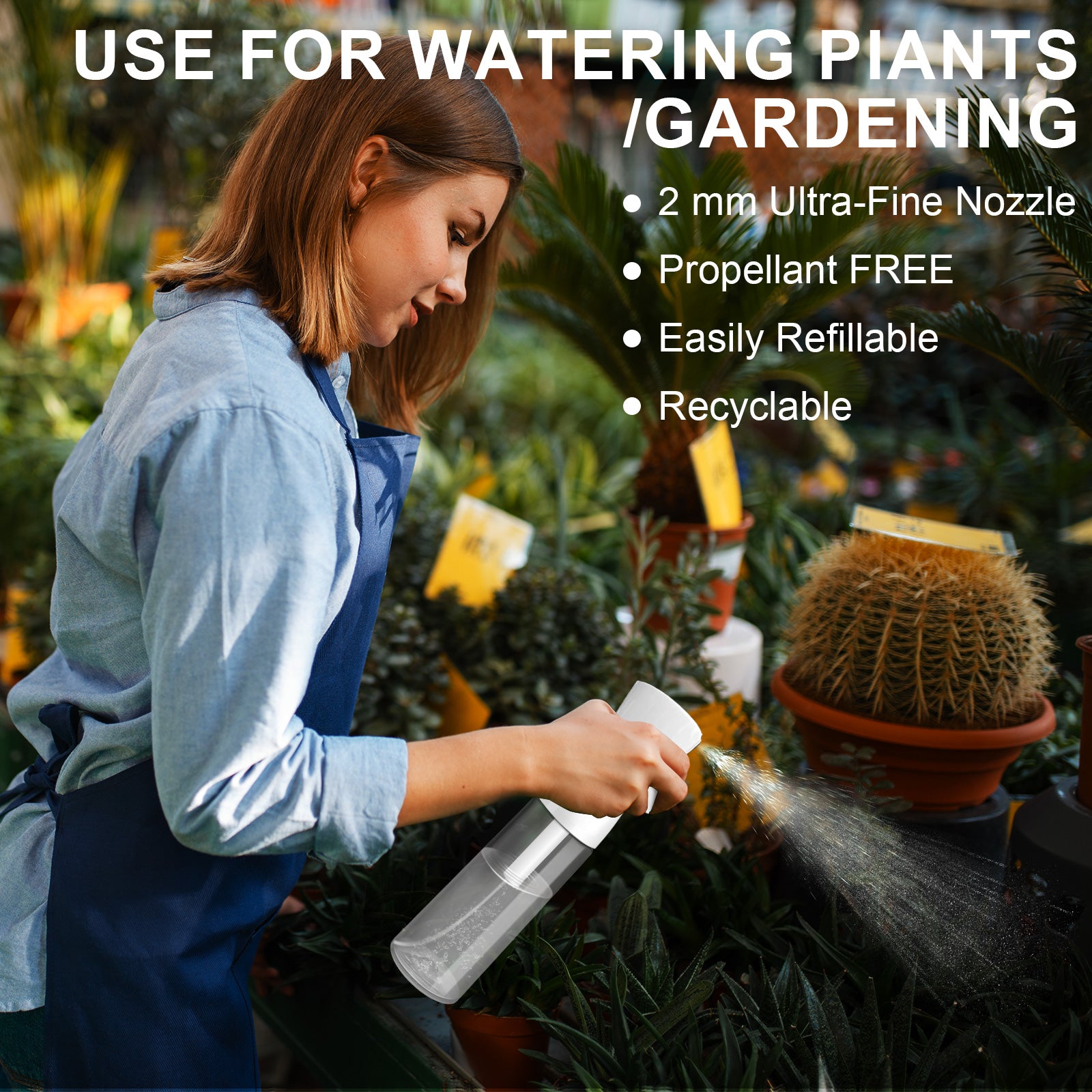 Huauoo 2 Pack Plastic Spray Bottles - Fine Mist & Stream Sprayer for Cleaning Solutions, Plants, Pets, Essential Oils, Hair Care & Cooking - Perfect for Home, Garden & DIY Projects