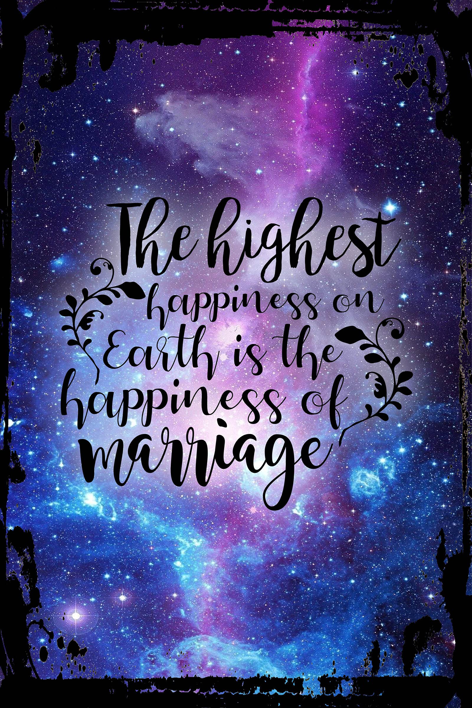 Galaxy Inspirational Metal Wall Art - 'The Highest Happiness on Earth is Marriage' Quote Decor - Perfect for Wedding Gifts, Anniversary Presents & Home Decor