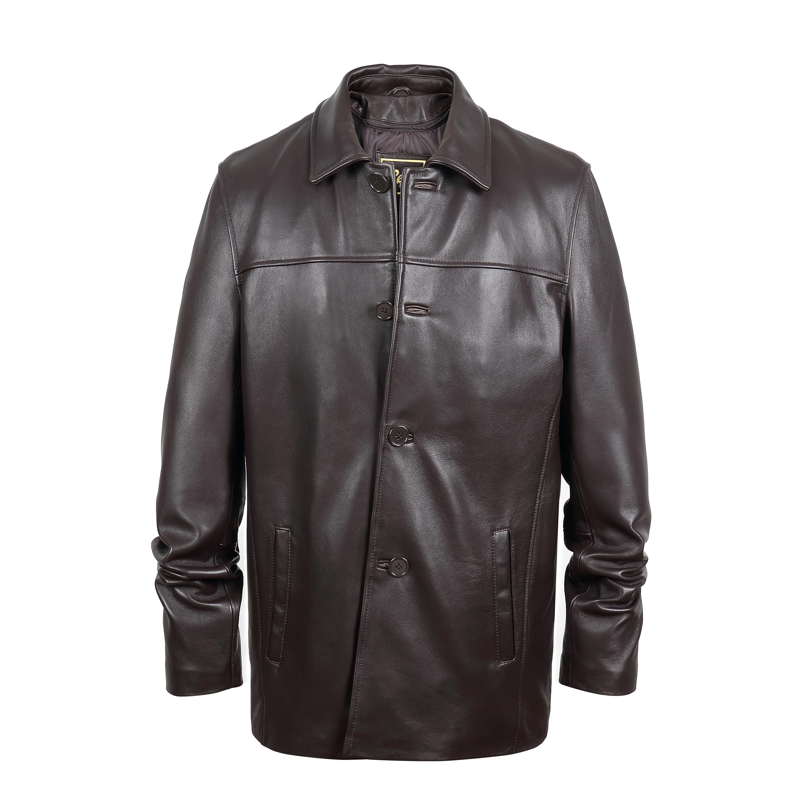 REED EST. 1950 Men's Genuine Lambskin Leather Jacket - Classic 4-Button Car Coat for Fall & Winter | Premium Outerwear for Business Casual & Everyday Wear
