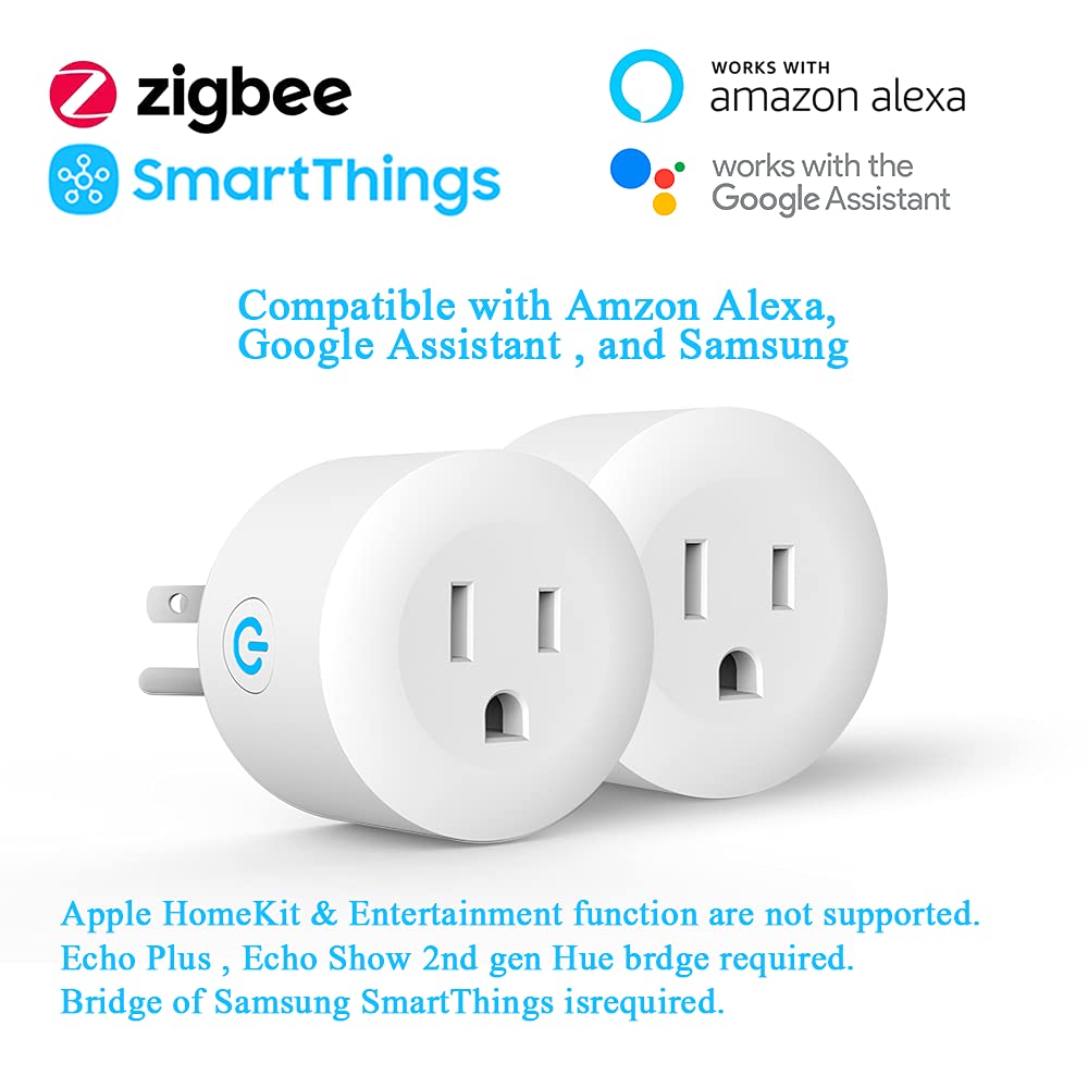 DOGAIN Zigbee Smart Plug 2 Pack - Works with Alexa, Google Assistant, SmartThings & Echo Plus Hub - Voice Control, Remote Access, Energy Monitoring - Perfect for Home Automation & Smart Lighting