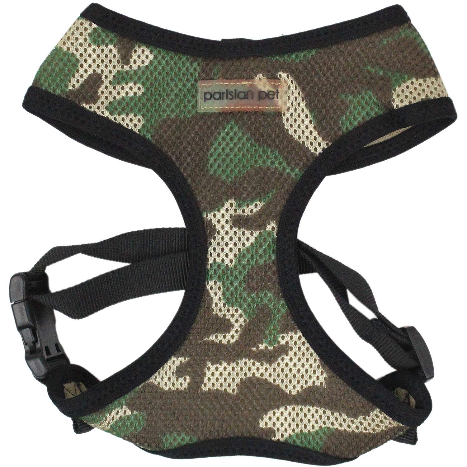 Parisian Pet Adjustable Dog Harness - Green Camo Cooling Mesh Vest for Small Dogs - Breathable & Comfortable Outdoor Adventure Gear - Perfect for Hiking, Walking & Travel