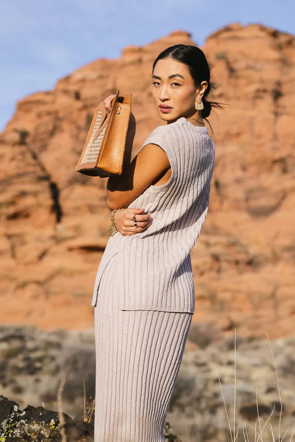 Meilani Women's Ribbed Knit Sweater Vest in Taupe - Cozy Fall & Winter Layering Piece for Casual Outfits or Office Wear