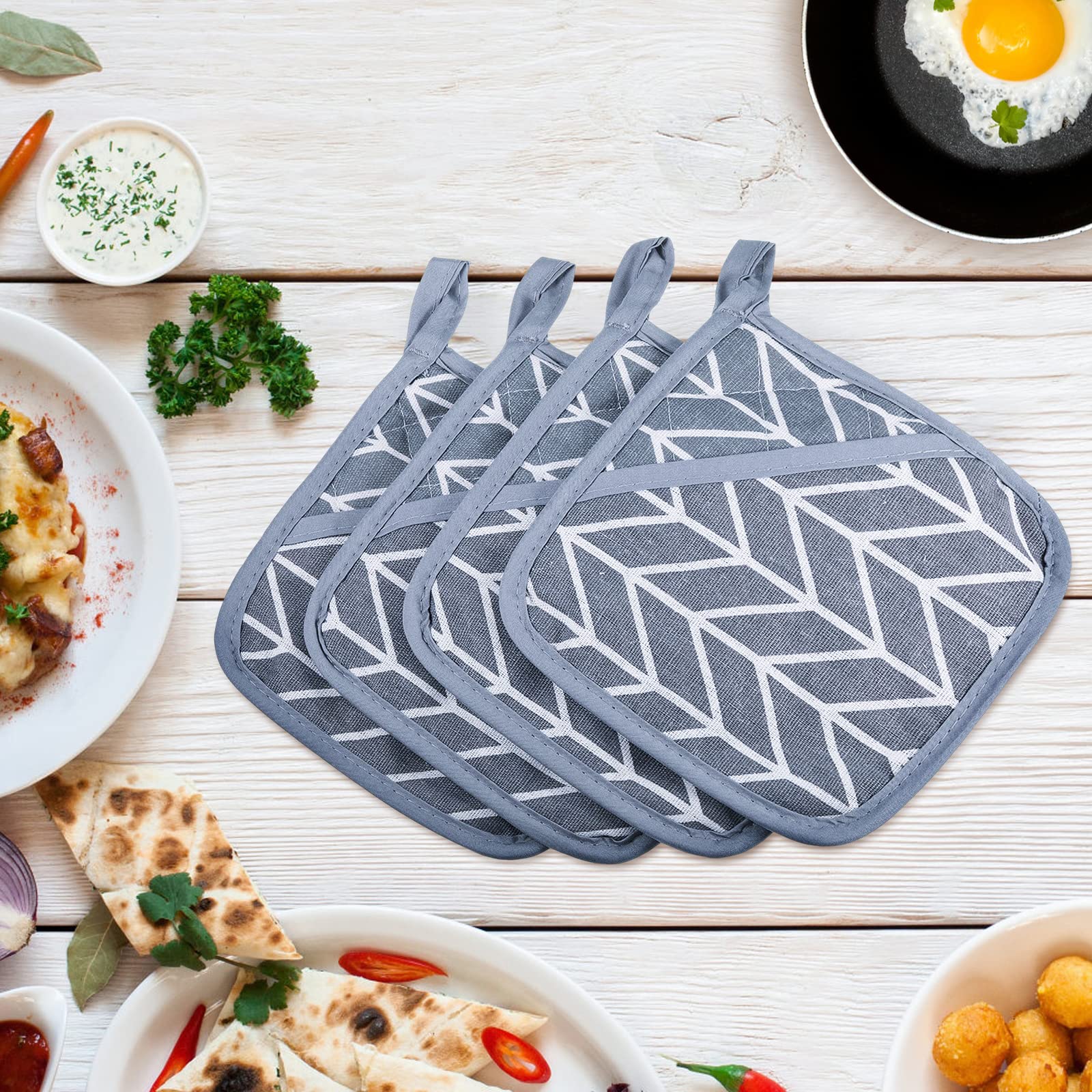 4-Pack Heat Resistant Mini Silicone Pot Holders with Pockets - Oven Gloves & Hot Pads for Small Hands - Perfect for Baking, Cooking, Hot Pot & Kitchen Safety (Black)