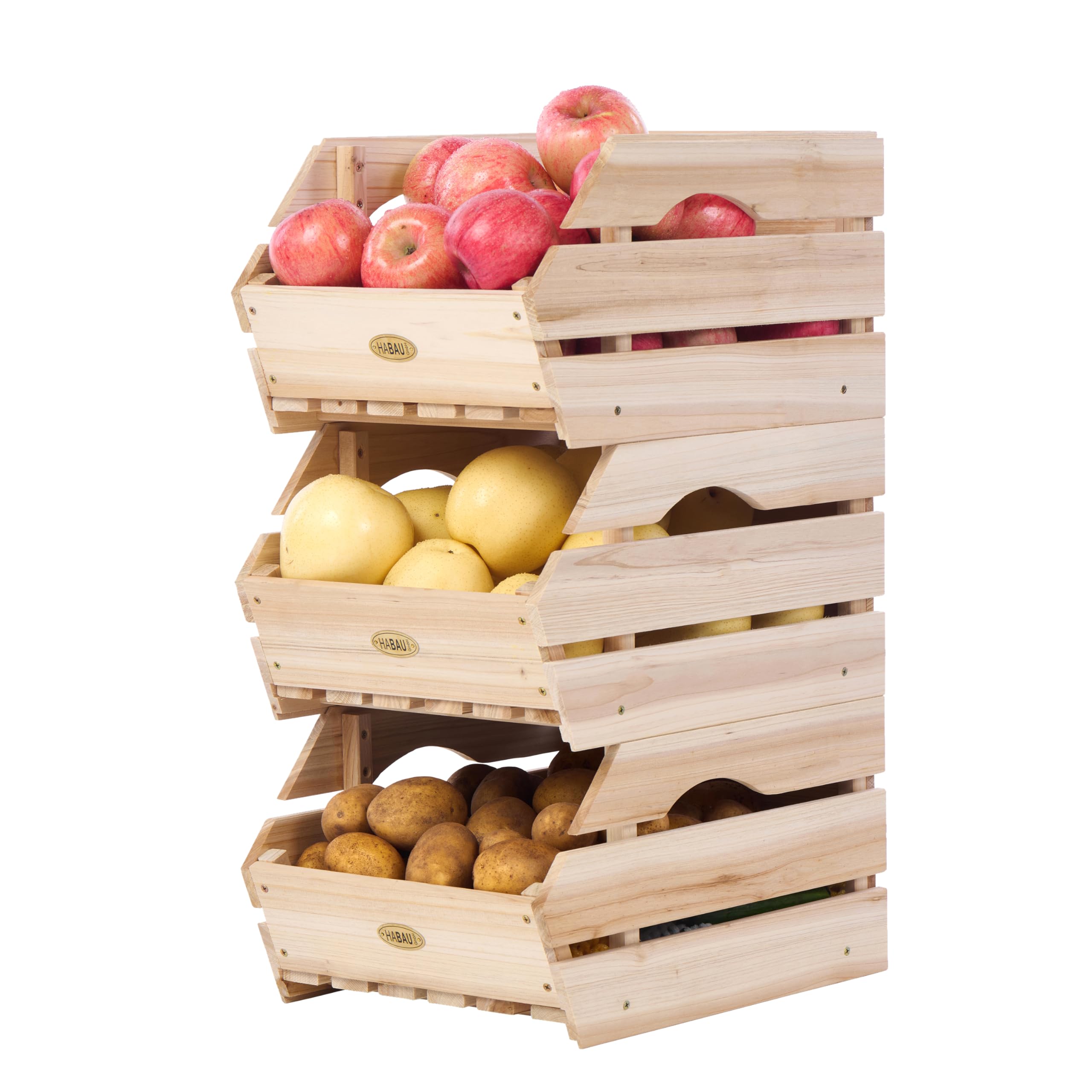 Stackable Wooden Potato Onion Storage Bins - 3-Piece Set for Kitchen Pantry Organization, Perfect for Storing Fruits and Vegetables - Ideal for Home, Restaurant, and Grocery Store Use
