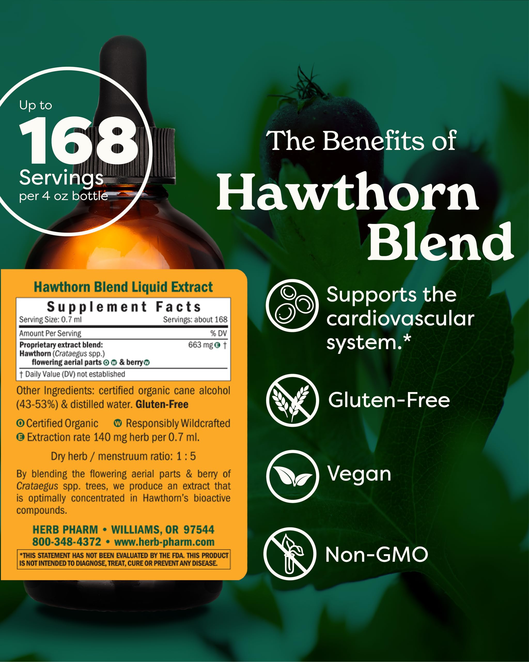 Herb Pharm Hawthorn Blend Liquid Extract - 4 oz | Cardiovascular & Circulatory Support Supplement | Promotes Heart Health & Blood Flow | Perfect for Daily Wellness & Herbal Remedies