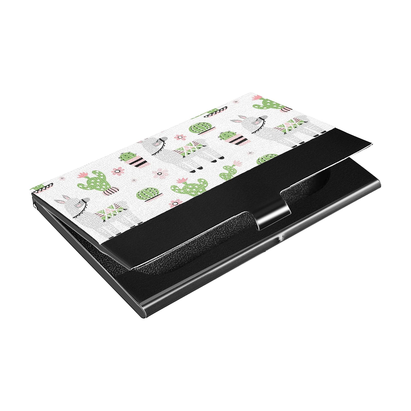 Premium Leather Business Card Holder for Men & Women - Cactus Alpaca Llama Design - Credit Card ID Gift Card Organizer Case - Perfect for Office, Networking & Professional Gifts