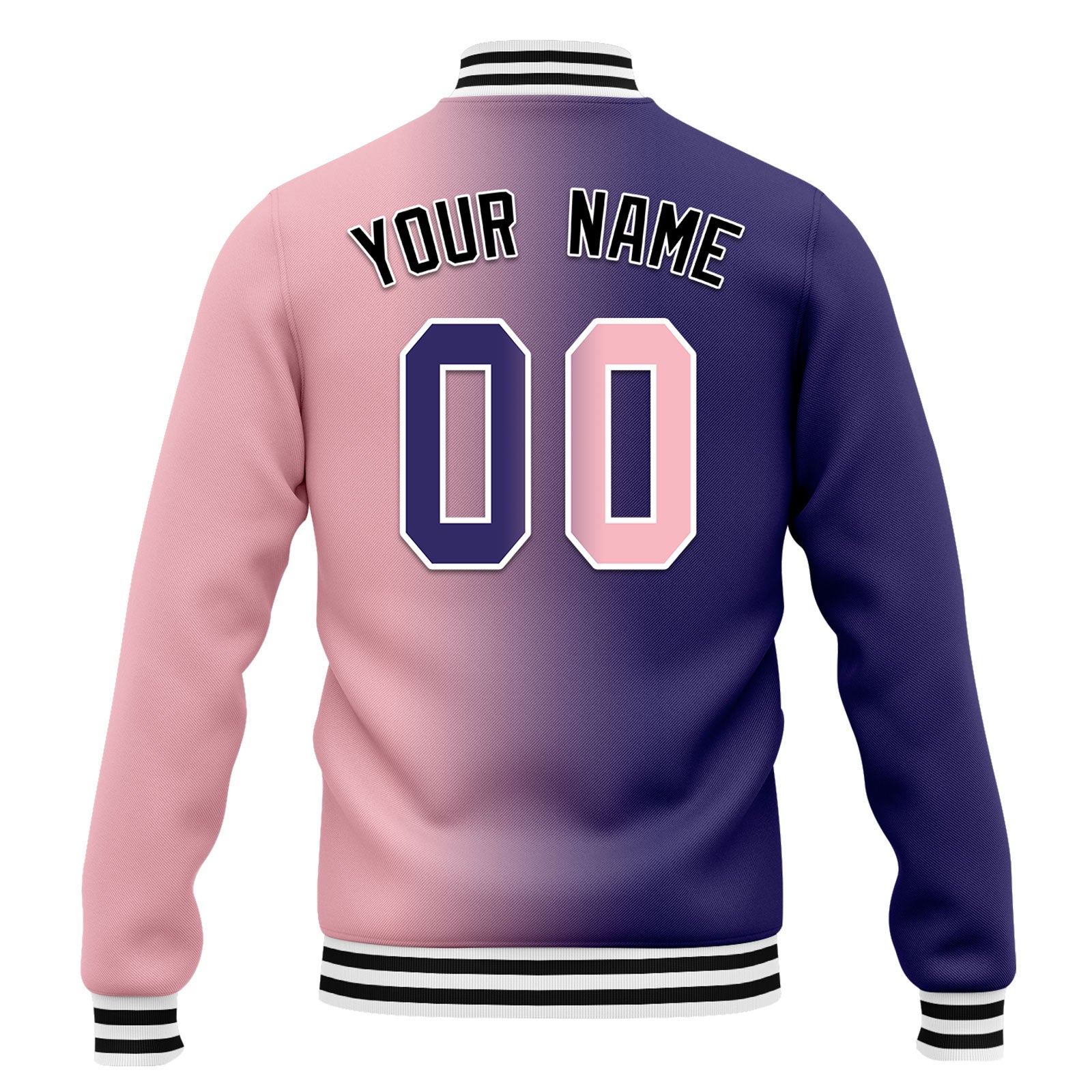 Custom Gradient Fashion Bomber Jacket - Full Snap Varsity Letterman Jacket - Personalized Embroidered Name & Number - FZ005 D028015 - Perfect for School Sports, Casual Wear & Street Fashion