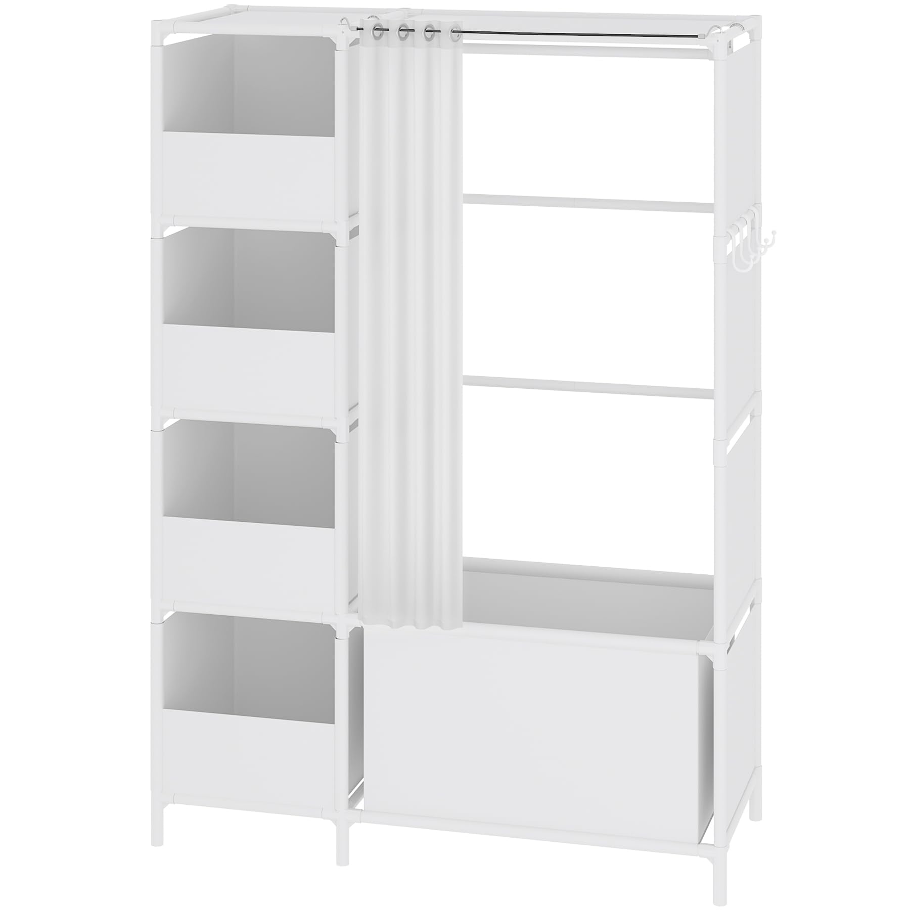MOYIPIN Portable Closet - Free Standing Wardrobe with Hanging Rod & Curtain, Clothes Storage Organizer for Bedroom, Cloakroom, Dorm - 40.55 x 16.73 x 65.35 Inches, White - Perfect for Small Spaces, Apartment Living & Temporary Storage Solutions
