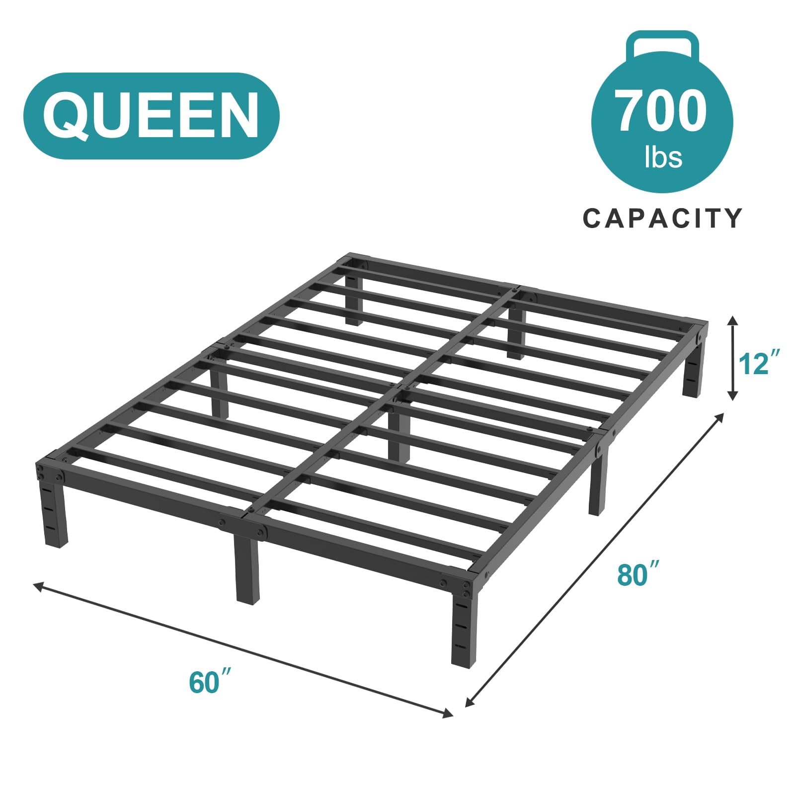 Twolike Queen Metal Bed Frame with Underbed Storage - Sturdy Steel Slat Support, Anti-Noise Foam Stickers, Easy Assembly - Perfect for Small Bedrooms & Guest Rooms (Queen Size)