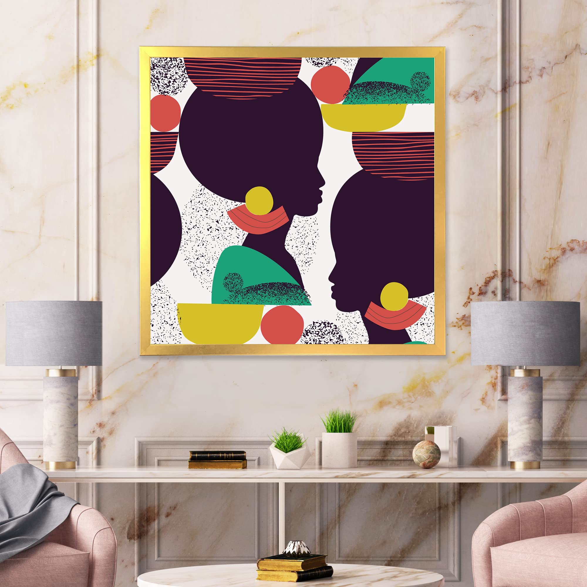 DesignQ Ethnic Geometric Silhouette of African American III - Modern Framed Wall Art for Living Room, Bedroom & Office Decor