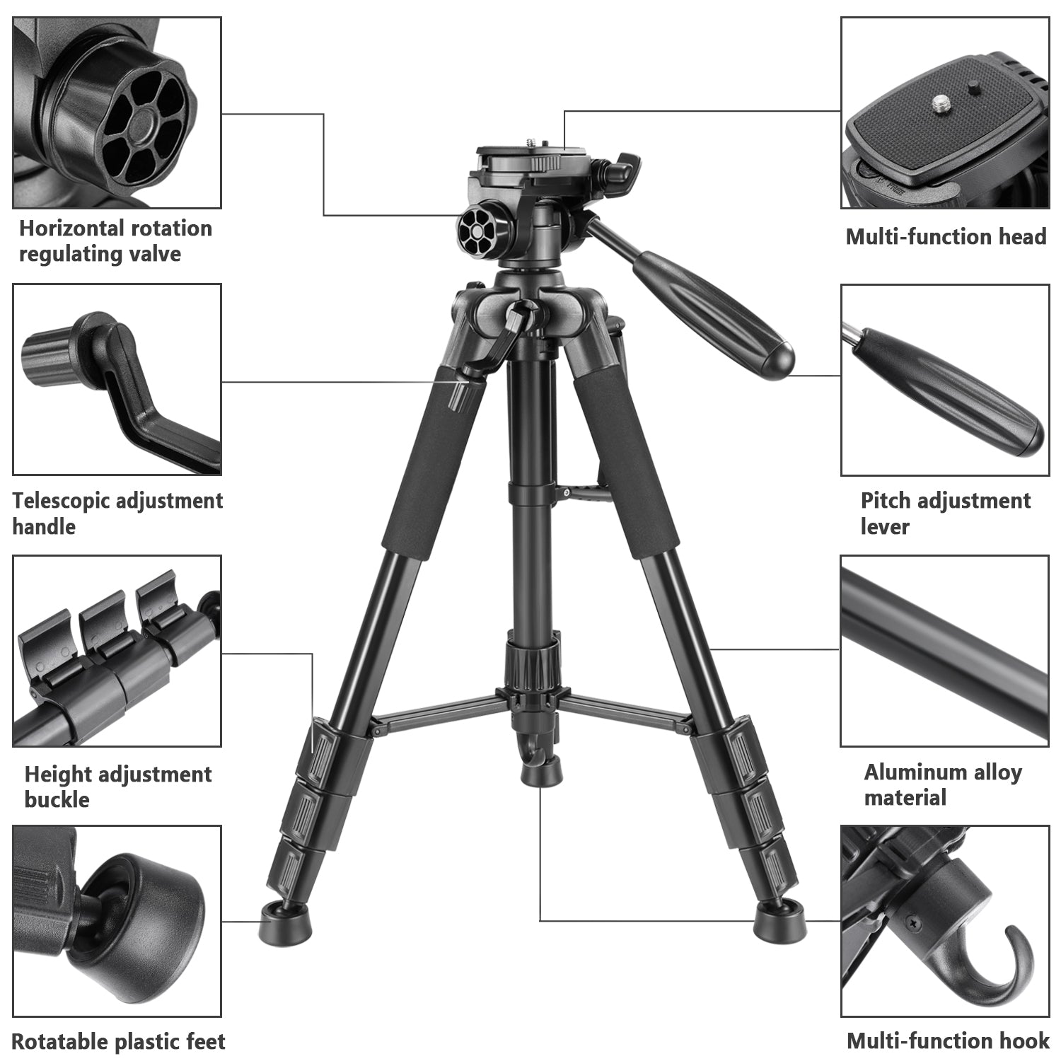 NEEWER SAB234 56-Inch Lightweight Aluminum Camera Tripod Stand with Carry Bag - Perfect for DSLR Photography, Video Shooting, Travel & Outdoor Adventures