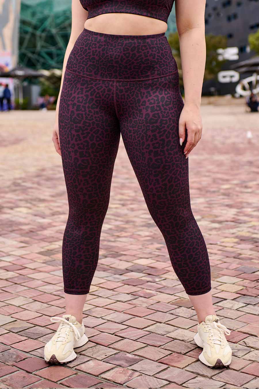High Waist 7/8 Yoga Leggings for Women - Wine Leopard Print Workout Pants for Running, Gym & Lounge Wear