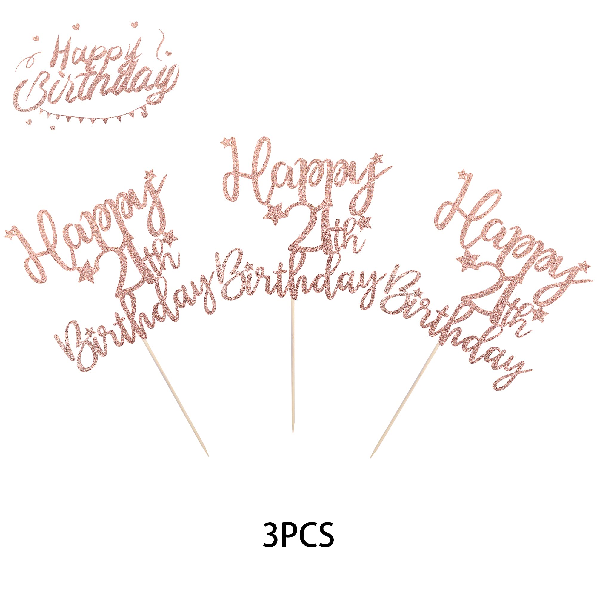 3 PCS Happy 21st Birthday Cake Topper Set - Glitter 'Hello 21', 'Legal Cheers to 21 Years', '21 & Fabulous' Cake Picks - Rose Gold Party Decorations for 21st Birthday & Anniversary Celebrations - Perfect for Cakes, Cupcakes, and Dessert Tables
