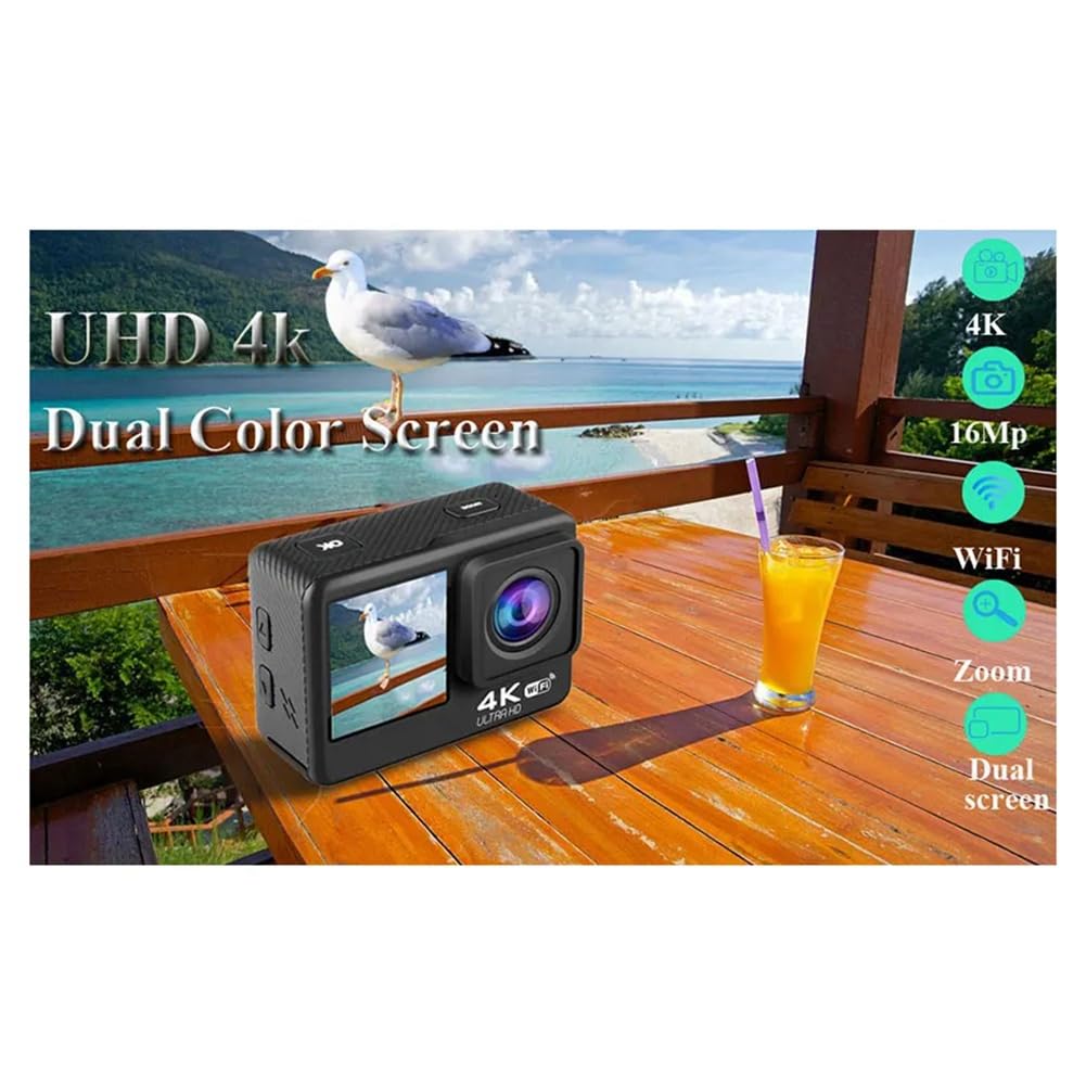 Otueidnsy HD 4K/30FPS Waterproof Action Camera with 2.0 Inch Screen & WiFi Remote - Anti-Shake Mini DV for Cycling, Diving, Skiing, and Outdoor Sports Recording