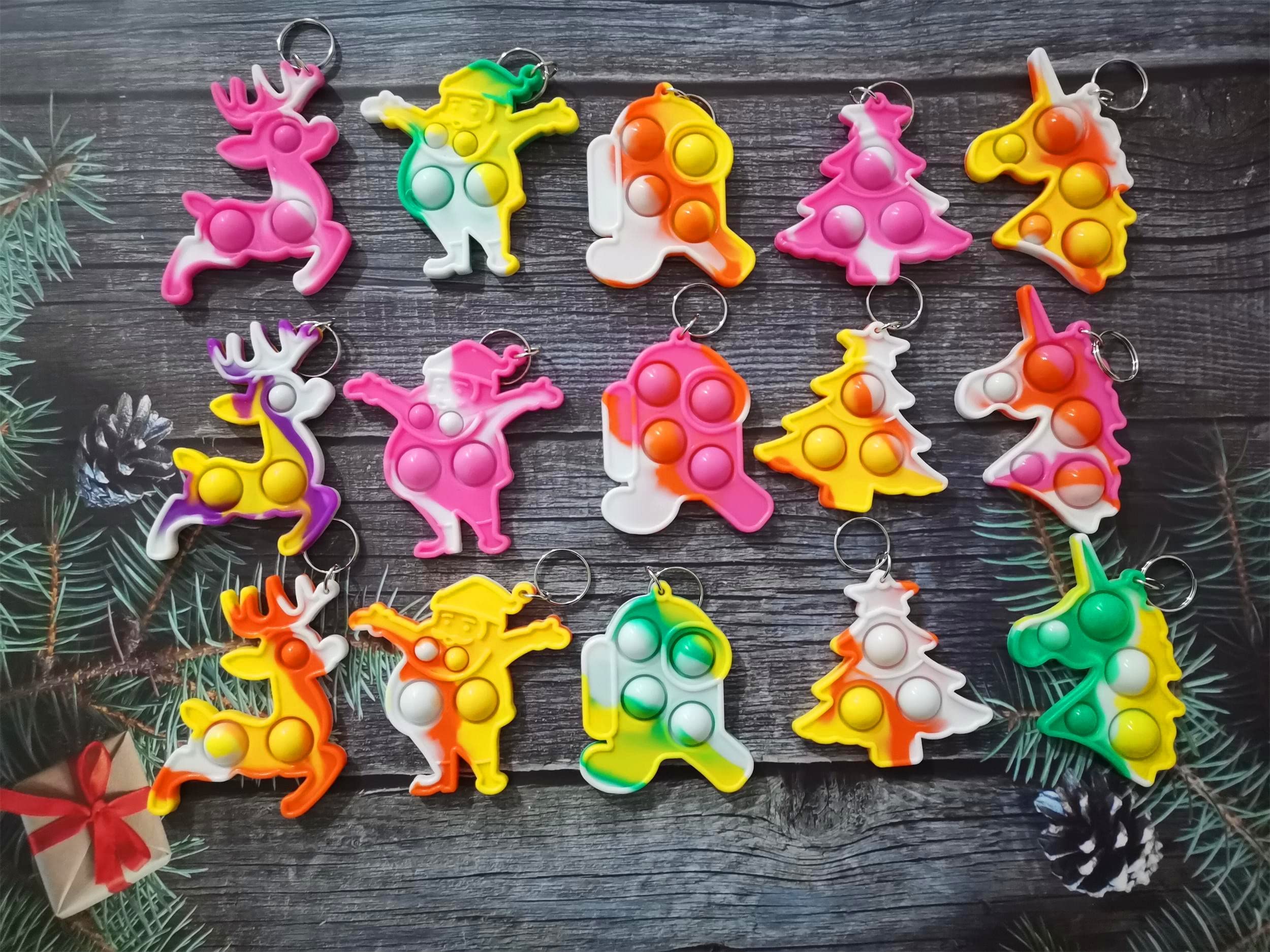 15 Pack Mini Pop Keychain Fidget Toys - Christmas Santa & Tree Sensory Stress Relief Toys for Kids | Bulk Classroom Party Favors, School Student Gifts, Birthday Party Supplies | Perfect for ADHD Focus, Anxiety Relief & Classroom Rewards