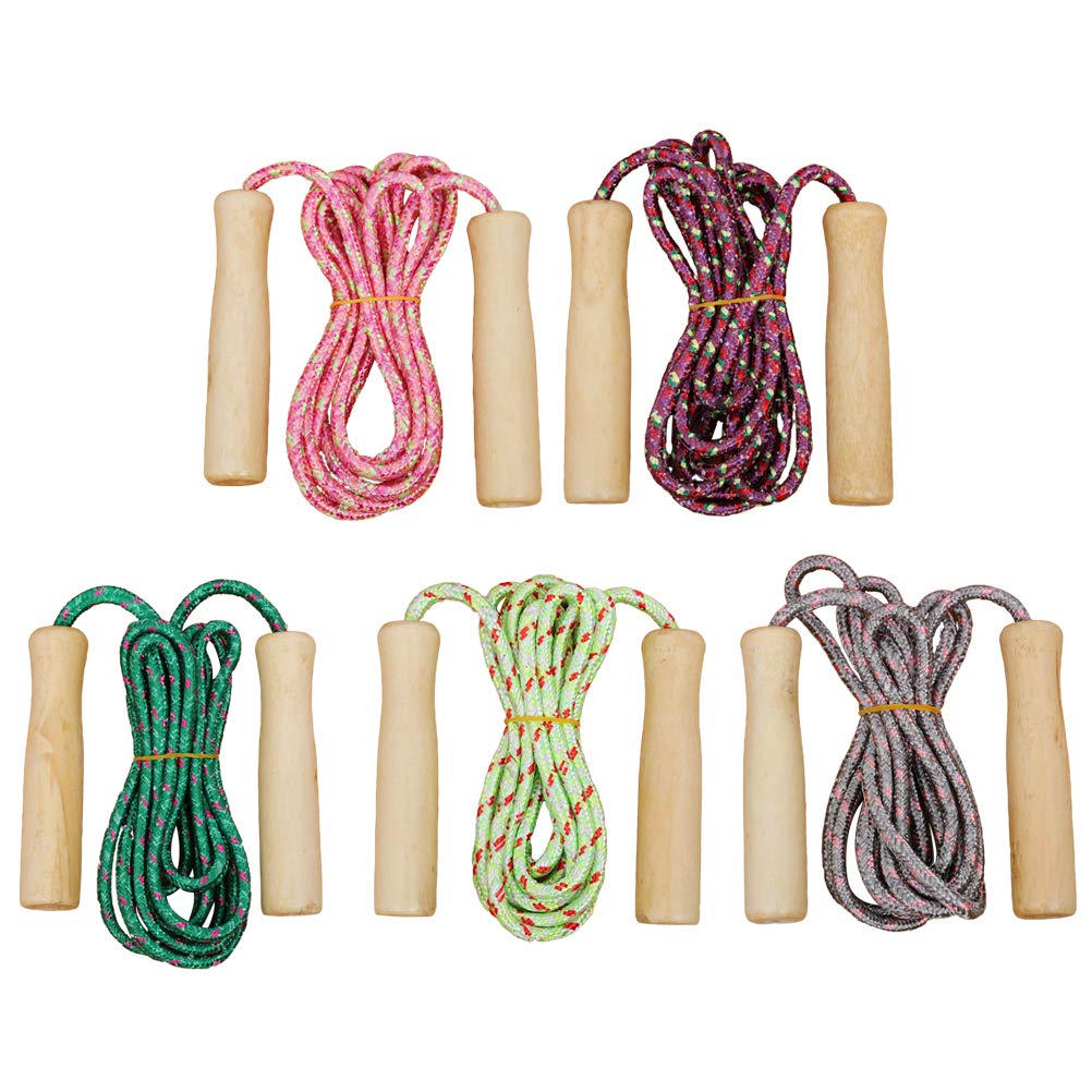 PartyKindom 5-Pack Kids Jump Ropes - Adjustable Length Exercise Skipping Ropes for Boys & Girls - Ideal for Indoor/Outdoor Play, Gym Class, and Fitness Training