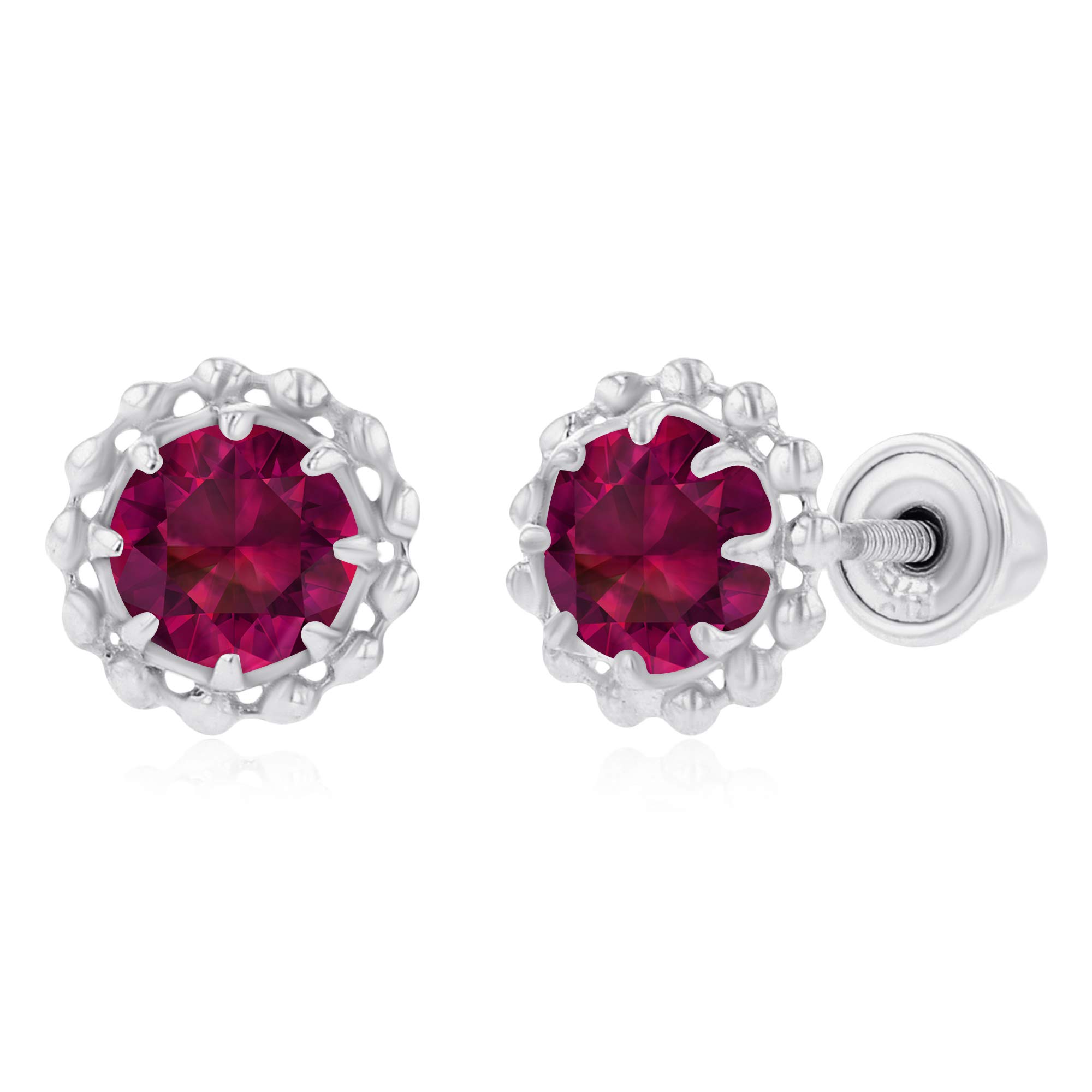 14K Gold Textured Halo Birthstone Stud Earrings for Women | 6mm & 4mm Round Screwback Earrings | Perfect for Everyday Wear, Anniversary Gifts & Special Occasions
