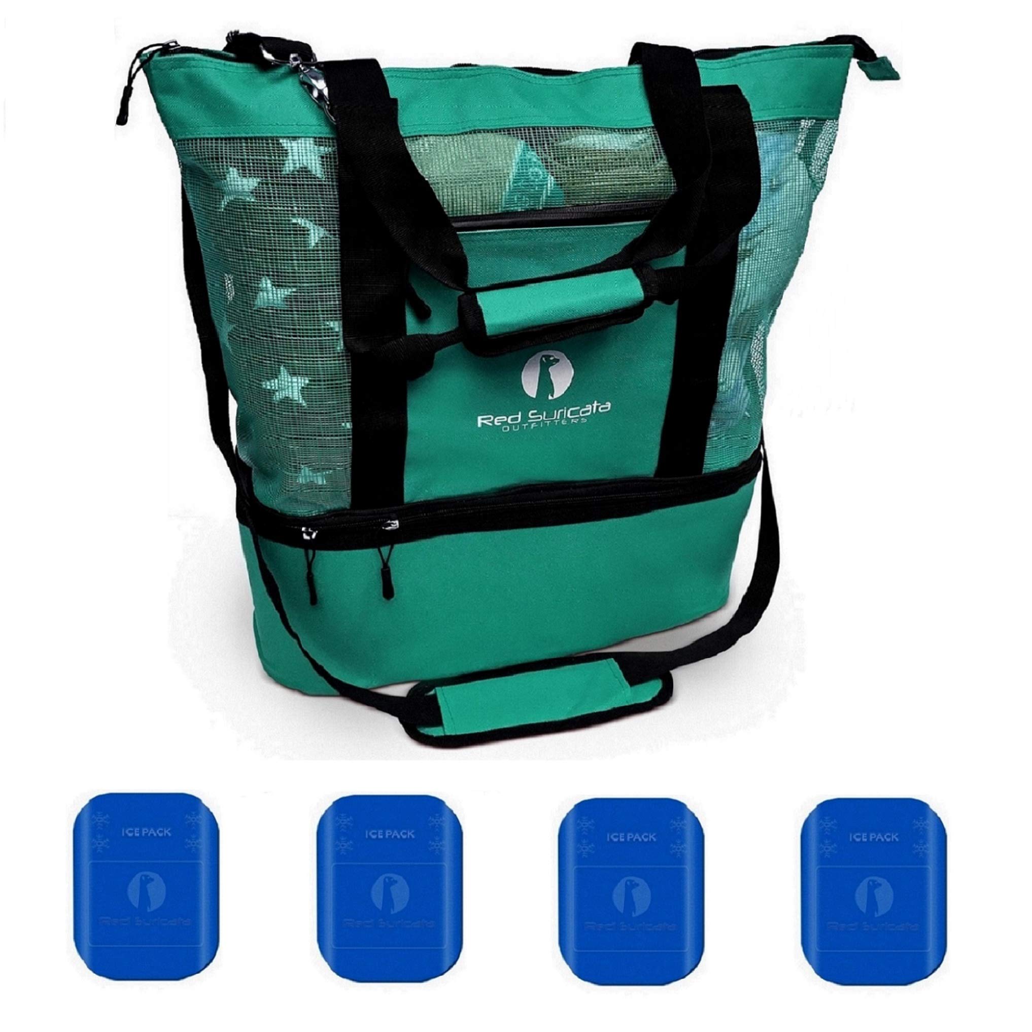 Red Suricata Mesh Beach Bag Cooler - Insulated Leak-Proof Tote for Women & Men | Perfect for Pool Parties, Picnics & Beach Vacations (Turquoise Green)
