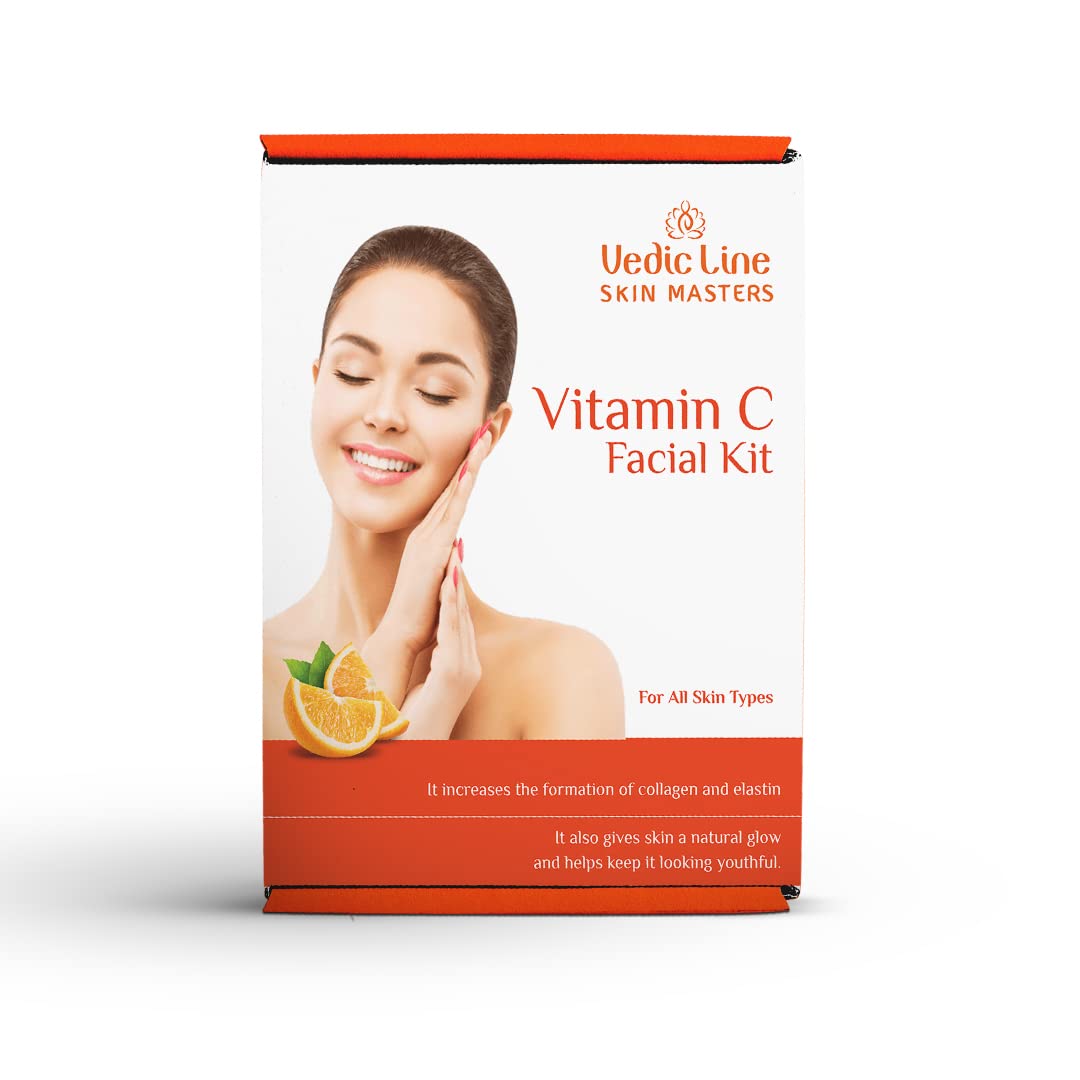 Vedicline Vitamin C Facial Kit - Brightening & Anti-Aging Skincare with Aloe Vera, Turmeric & Niacinamide - Reduces Tan, Pigmentation & Blemishes for Glowing Skin - 50ml (6 Sachets) - Perfect for Daily Skincare Routine & Diwali Gifts