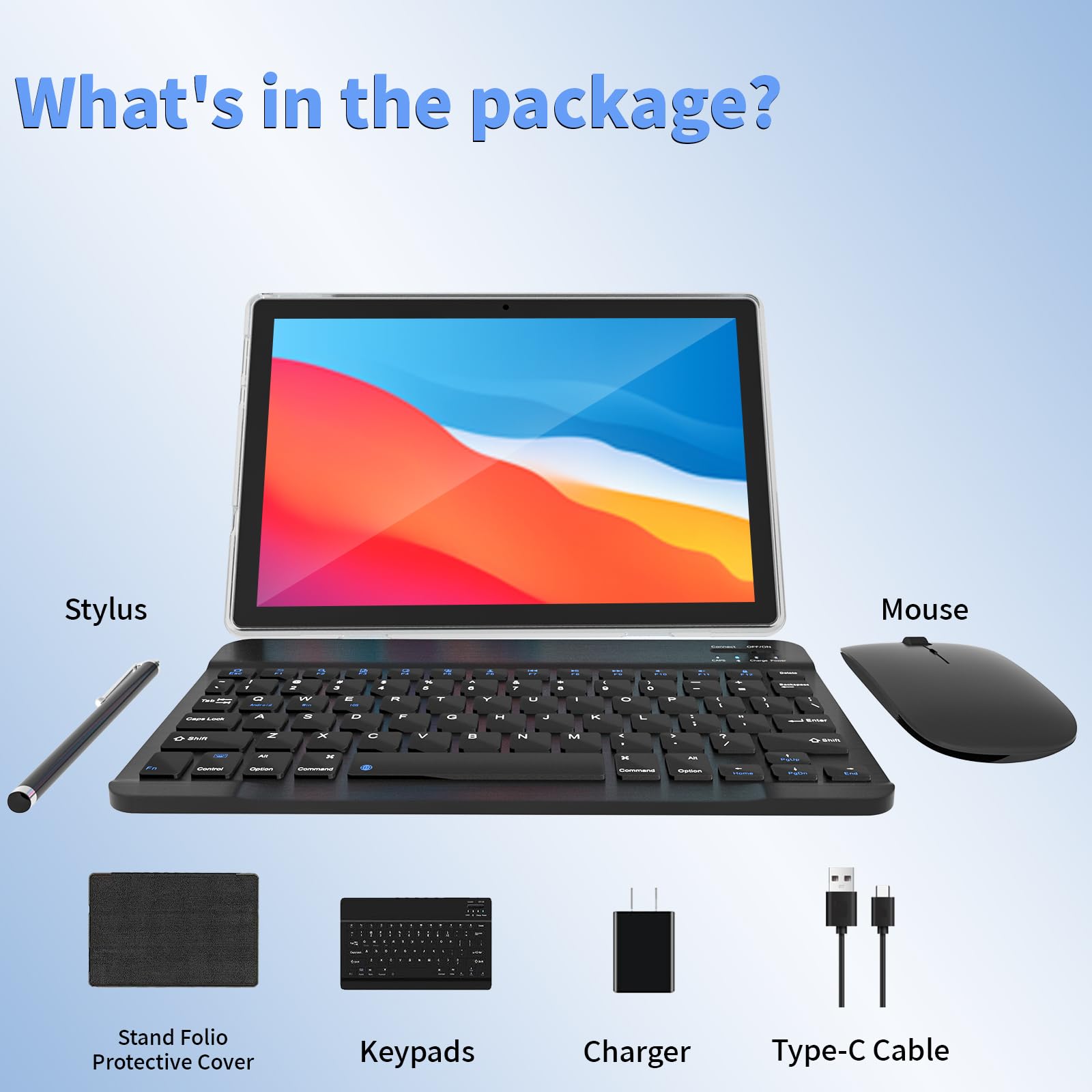 2023 New 10 Inch Android 13 Tablet with 6GB RAM + 64GB ROM +1TB Expandable Storage - Quad-Core 2-in-1 Tablet with Keyboard & Mouse, WiFi 6 & Bluetooth - GMS Certified IPS Touch Screen (Silvery Set) for Work, Study & Entertainment