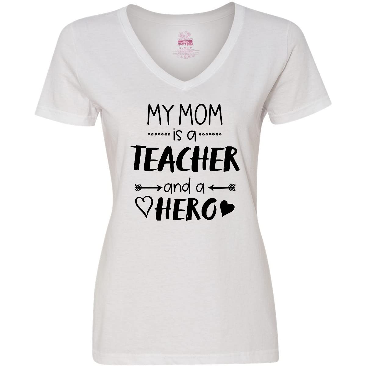 My Mom is a Teacher and a Hero Women's V-Neck T-Shirt - Comfortable Casual Tee for Teacher Appreciation Gifts, Mother's Day & Everyday Wear