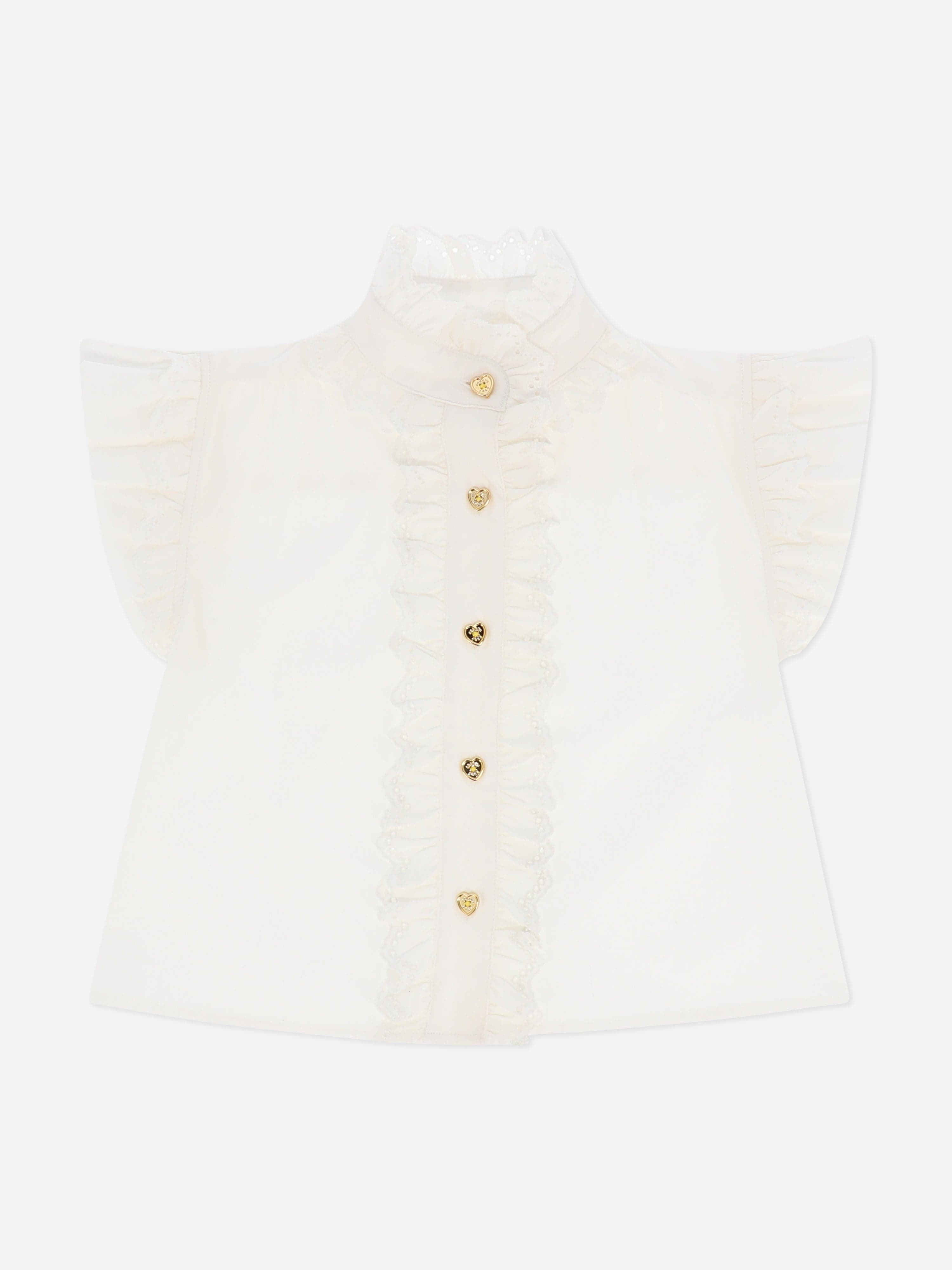 Angels Face Girls Neo Frill Blouse - White Cotton Ruffle Top for Toddler & Kids | Perfect for Birthday Parties, School Photos & Special Occasions