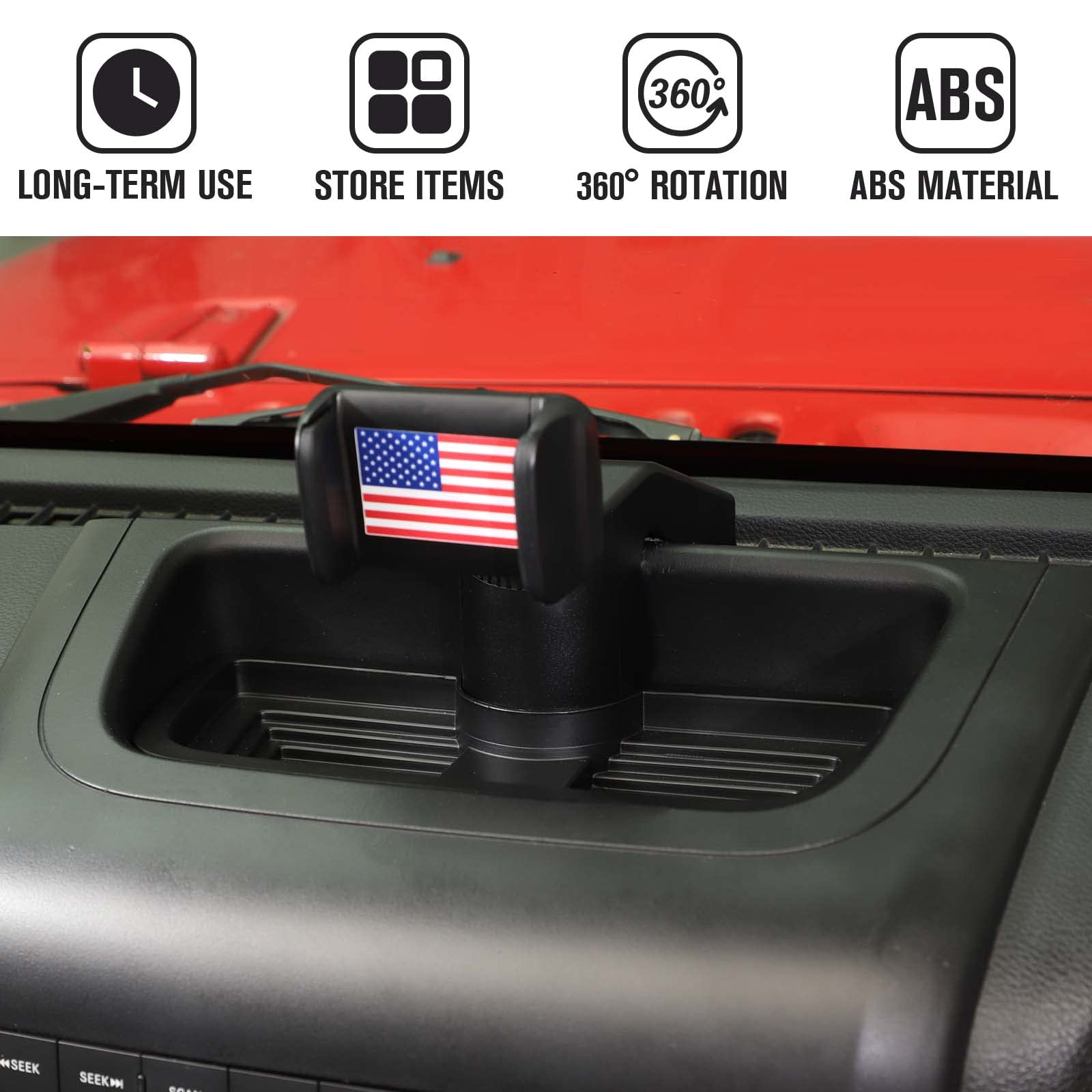 Jeep Wrangler JK JKU (2011-2018) Phone Holder with Storage Tray - Car Dashboard Cell Phone Mount Organizer for iPhone & Android - Perfect for Off-Road Adventures & Daily Commutes