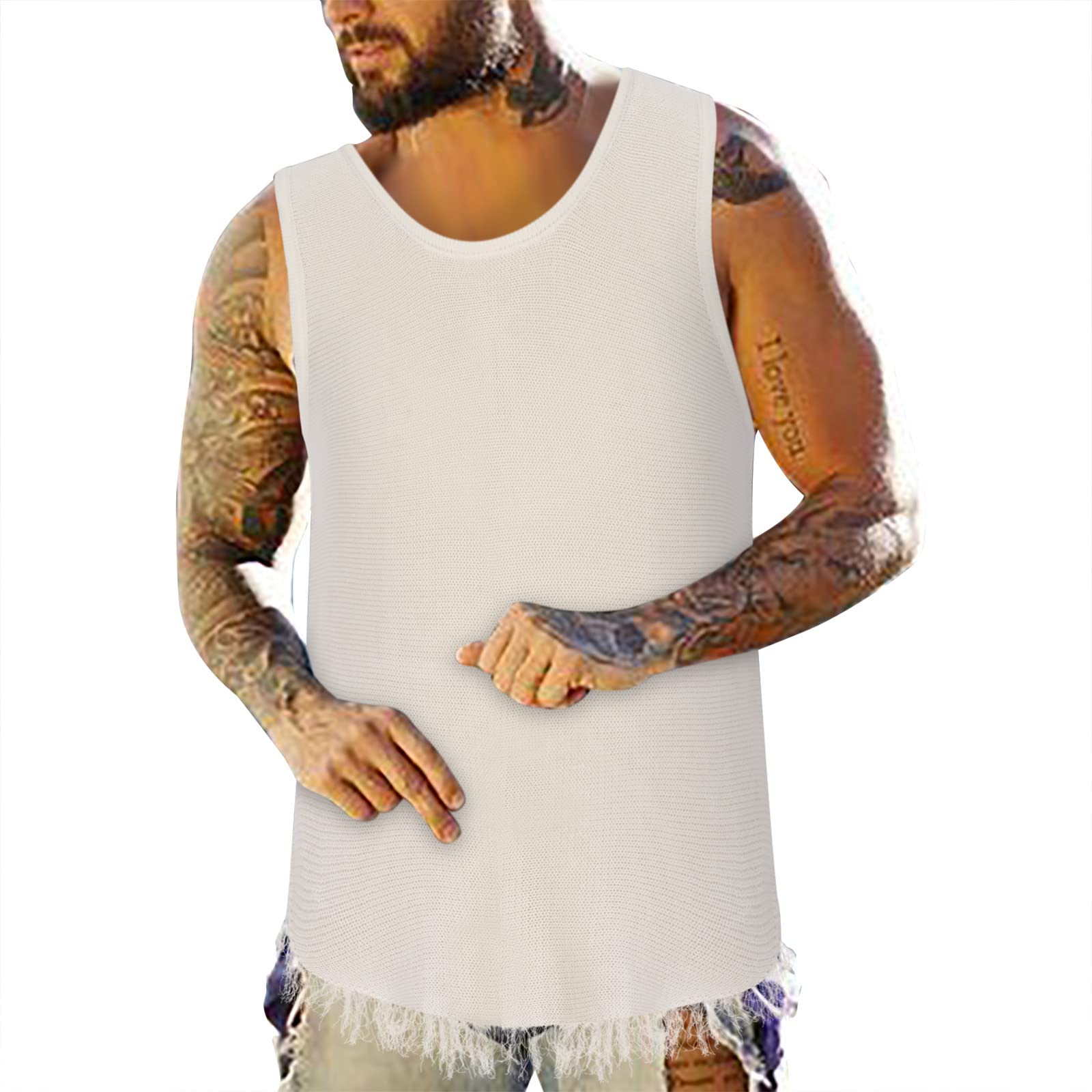 Men's Slim Fit White Tank Top - Breathable Summer Knit Vest for Golf & Beach - Lightweight Sleeveless Tee Shirts for Casual Wear & Outdoor Activities