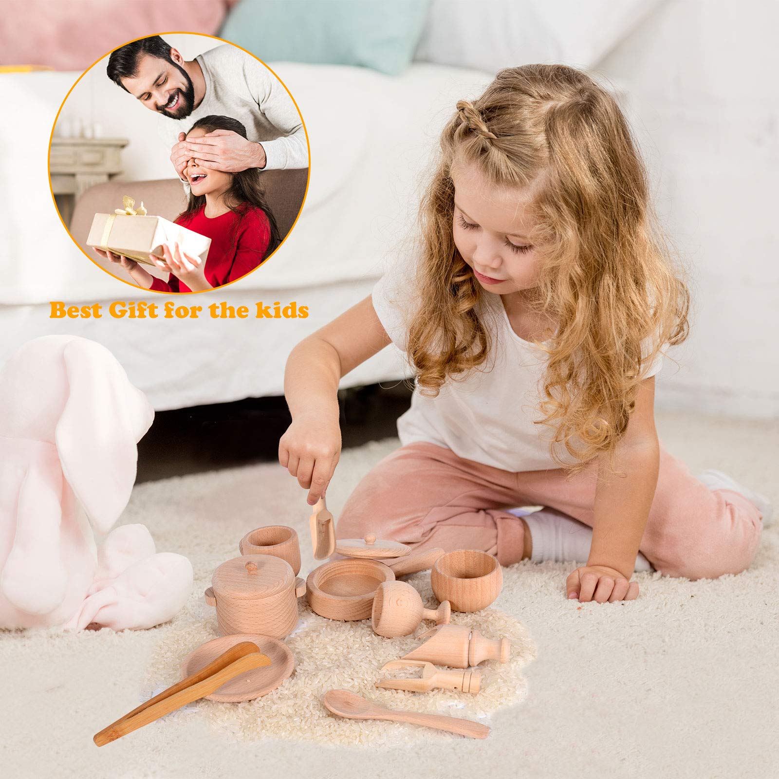 Montessori Wooden Scoops & Tongs Set - Sensory Bin Tools for Toddlers, Fine Motor Skills Toys, Waldorf Educational Learning Tools for Transfer Work | Perfect for Preschool Classroom & Home Play Activities