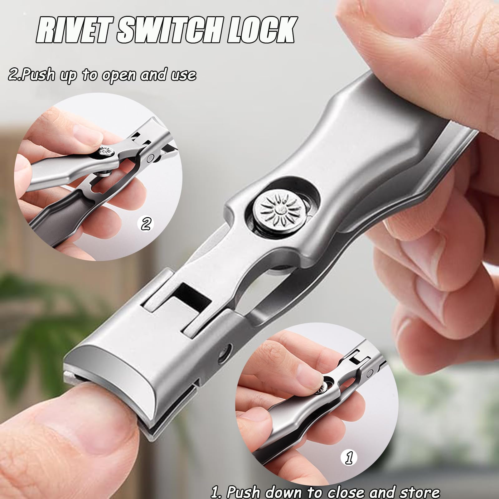**Ultra Wide Jaw Opening Nail Clippers for Men & Seniors - German Stainless Steel Telescopic Toenail Clippers, Portable & Ultra Sharp with Anti-Splash Design (Silver A+B) - Perfect for Travel, Home, and Professional Grooming**