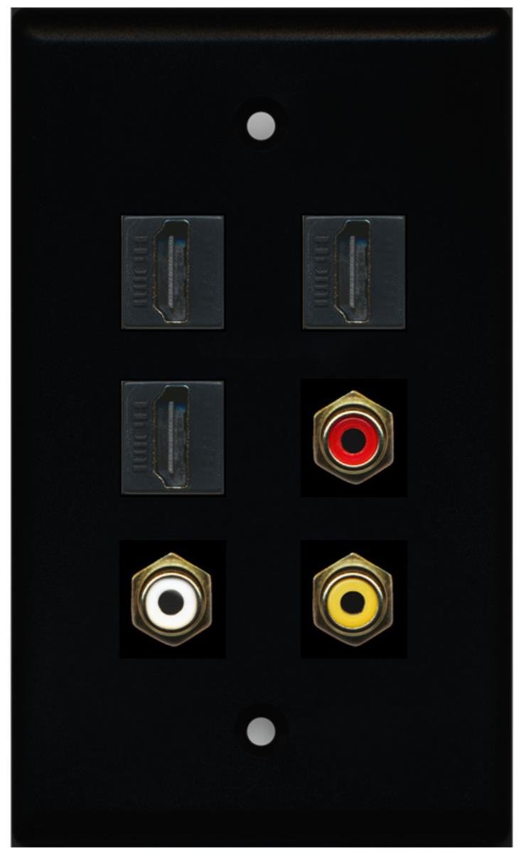 RiteAV 3-Port HDMI to RCA Wall Plate Converter - Black | HDMI to Red/White/Yellow RCA Adapter for Home Theater & AV Systems | Perfect for TV, DVD, and Gaming Setup