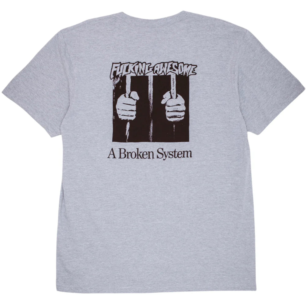 FA A Broken System T-Shirt - Heather Grey Unisex Cotton Tee for Men & Women | Casual Wear, Protest Shirts, Social Justice Outfits