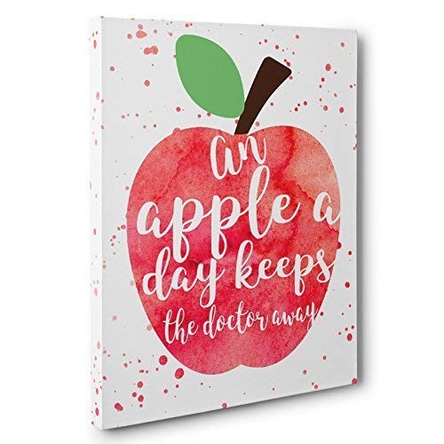 Apple A Day Keeps Doctor Away Canvas Wall Art - Vintage Kitchen Decor for Farmhouse, Cafe & Dining Room