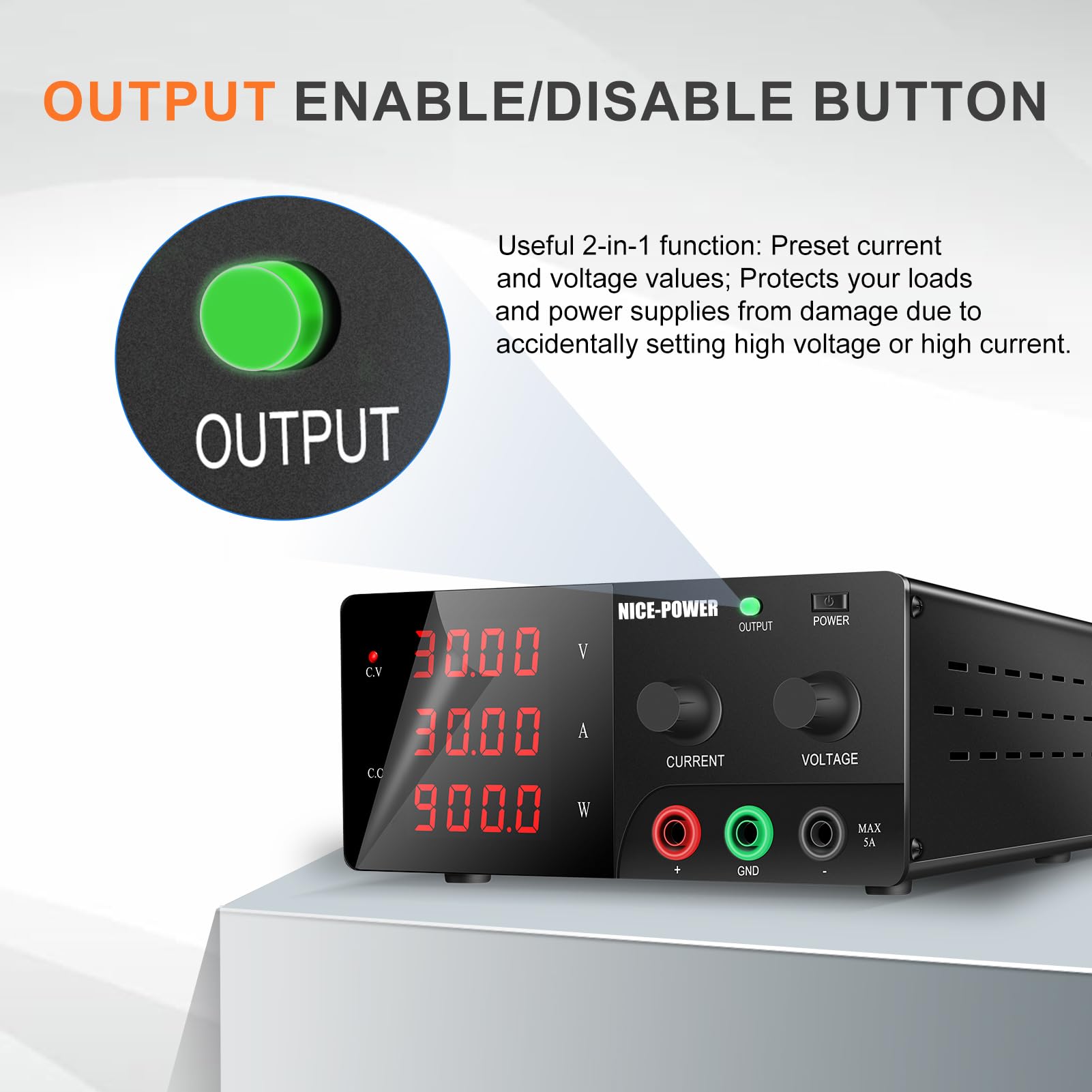 900W Adjustable DC Power Supply 30V 30A - Variable Lab Bench Power Supply with Encoder Knob & Output Switch | High Precision Switching Regulated Power Supply for Electronics Repair, Testing & DIY Projects