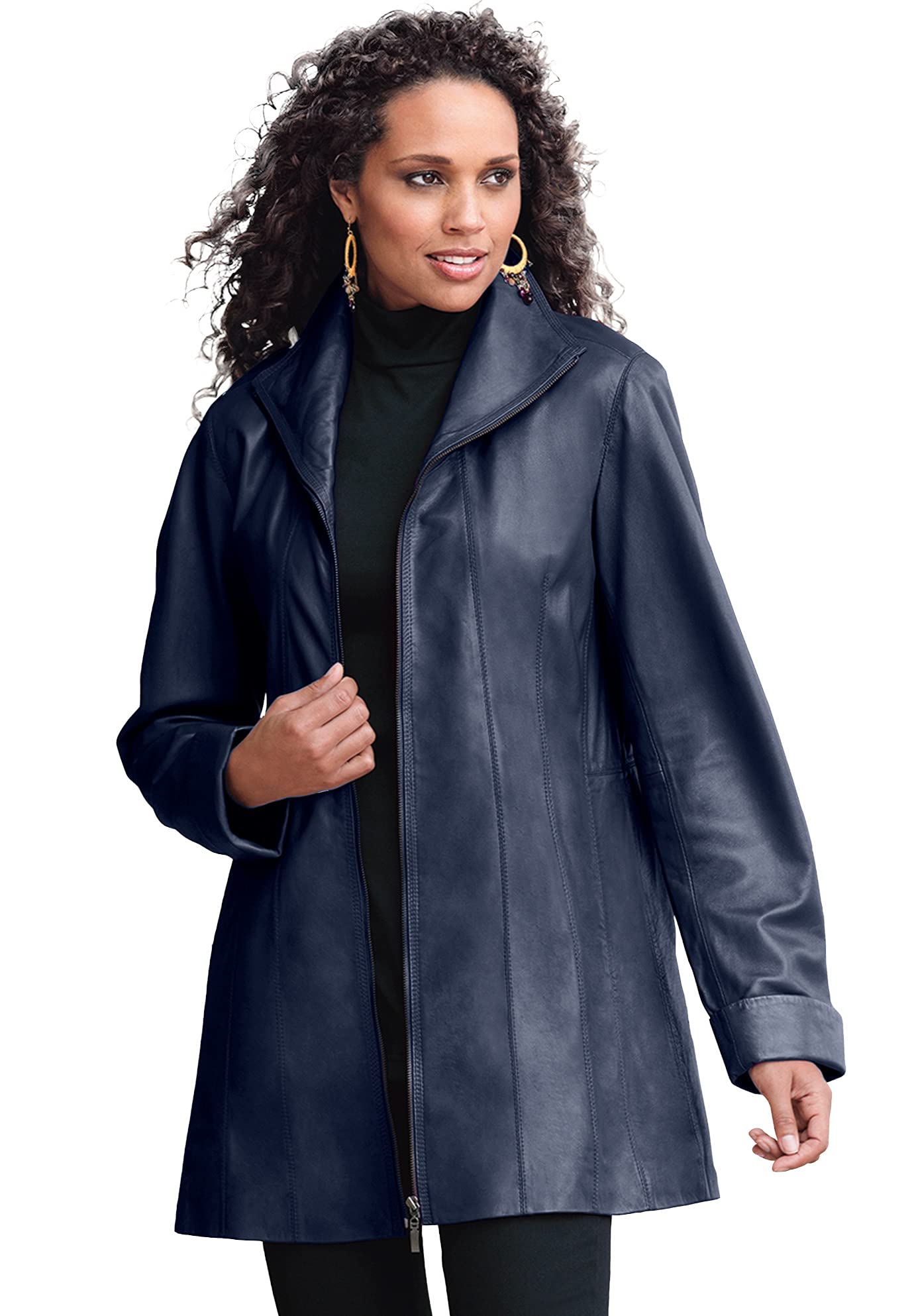 Roaman's Women's Plus Size A-Line Leather Jacket - Stylish Faux Leather Moto Jacket for Curvy Women | Perfect for Casual Outings, Date Nights & Fall Fashion