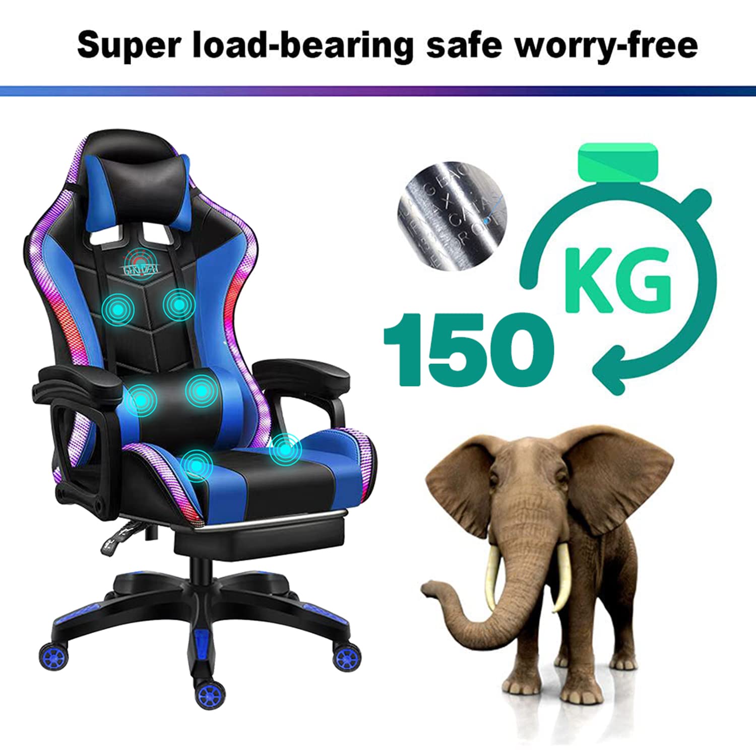 RGB Gaming Chair with Massage & Speakers - Ergonomic LED Light Video Game Chair, 90°-135° Reclining High Back PU Leather E-Sport Computer Chair with Headrest & Lumbar Support (Red) - Perfect for PC Gaming, Streaming & Home Office Setup