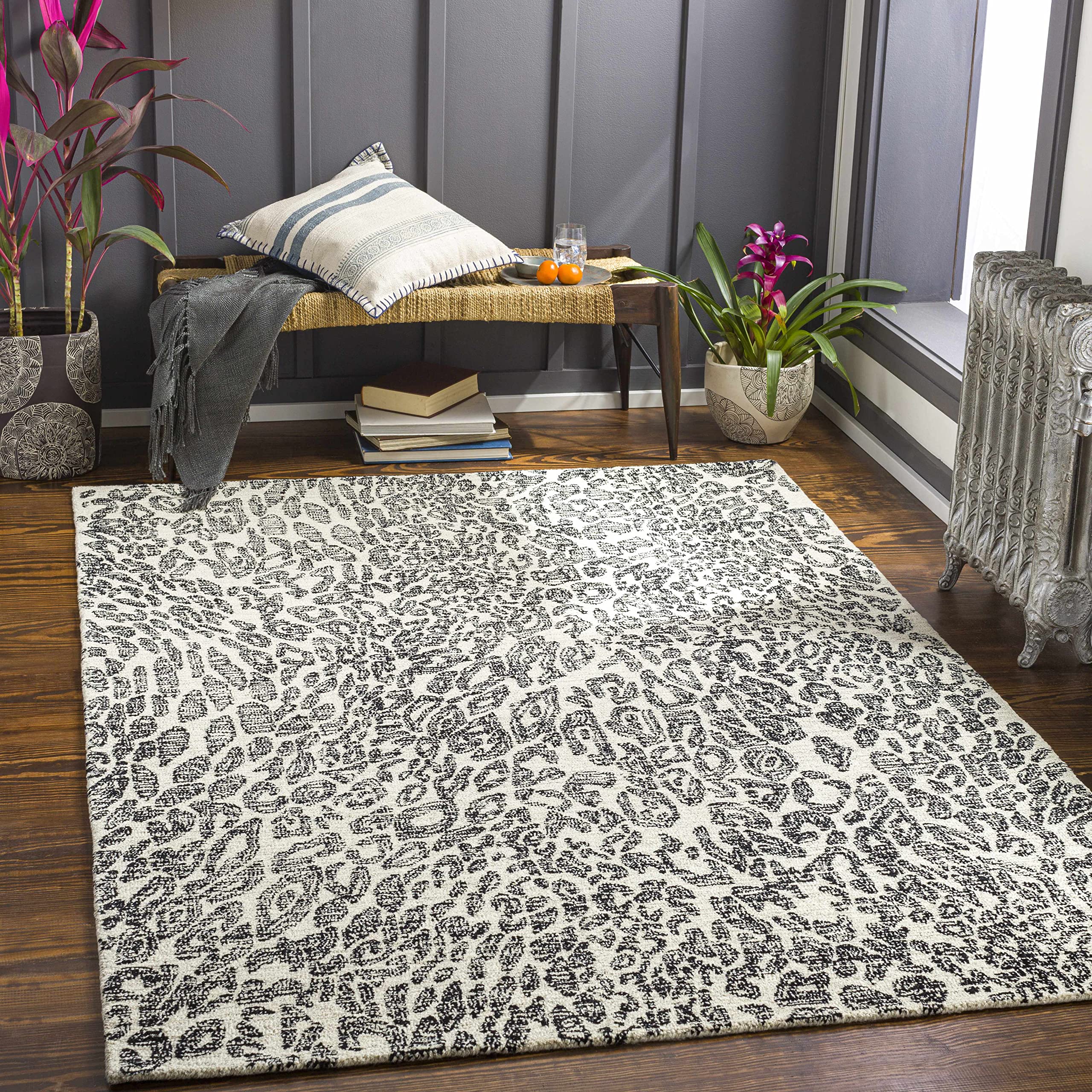 Premium Hauteloom Baggs Wool Area Rug for Living Room & Bedroom - Modern Black, Gray, Beige - Soft 2' x 3' - Perfect for Cozy Home Decor & High-Traffic Areas