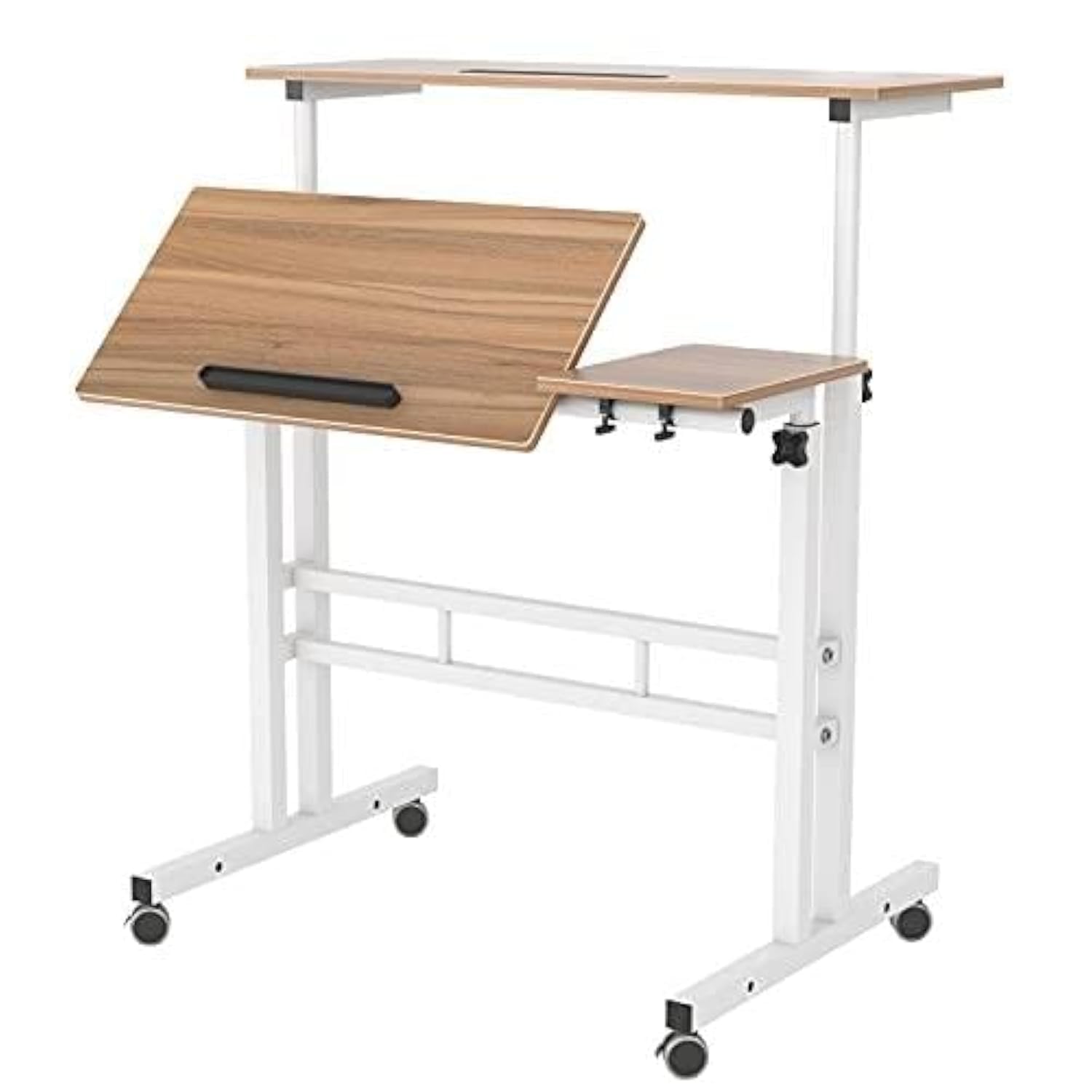 SogesPower Adjustable Laptop Desk for Bed & Sofa - 2-Tier Mobile Computer Stand with Side Table, Oak Finish | Perfect for Home Office, Remote Work & Cozy Workspaces