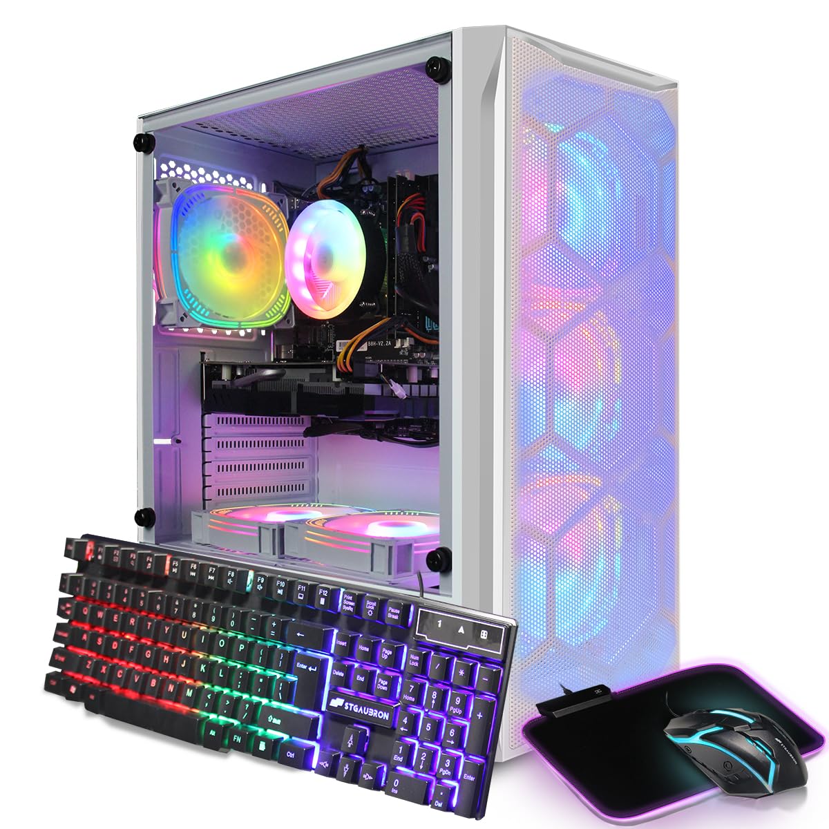 STGAubron Gaming Desktop PC - AMD Radeon RX 5600 XT 6GB GDDR6, Intel Core i7 Processor up to 3.9GHz, 16GB RAM, 1TB SSD, WiFi 600Mbps, Bluetooth 5.0, 6 RGB Fans, Windows 10 Home (White) - Perfect for 4K Gaming, Streaming & VR Experiences