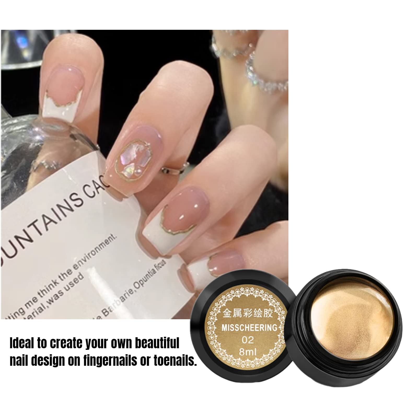8ml Metallic Nail Gel Polish - Gold & Silver Mirror Finish Nail Art Varnish for Salon & Home Use | Long Lasting Nail Glue for DIY Manicures, Nail Extensions & Creative Nail Designs