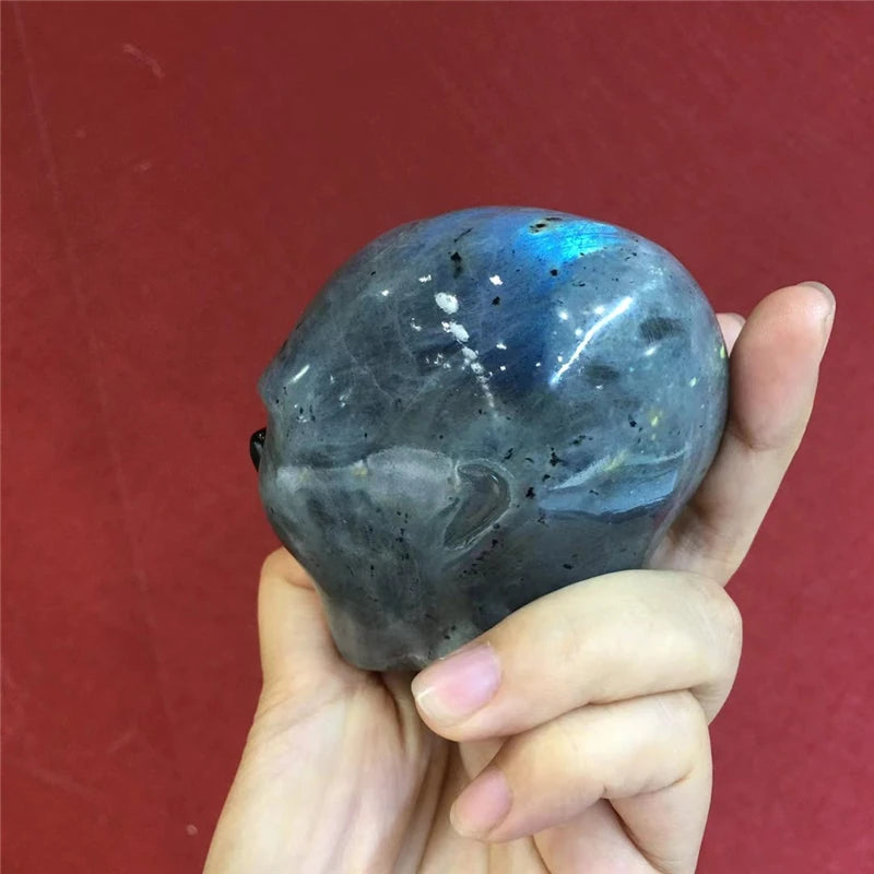 Natural Labradorite Crystal Skull Carving - Alien Design for Chakra Healing, Reiki & Meditation | Unique Spiritual Gift & Home Decoration (Perfect for Yoga Rooms, Altars & Energy Work)