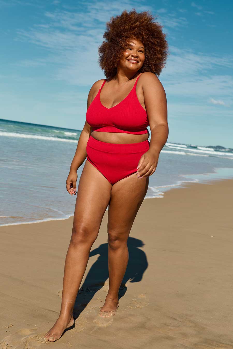 Byron Adjustable Bikini Top for Women - Red Textured Swimwear for Beach, Pool & Summer Vacations
