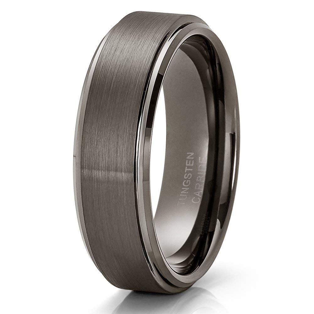 Gunmetal Tungsten Wedding Band for Men - 6mm Comfort Fit Tungsten Carbide Ring - Anniversary & Wedding Ring with Brush Finish - Durable & Scratch Resistant - Perfect for Daily Wear & Special Occasions