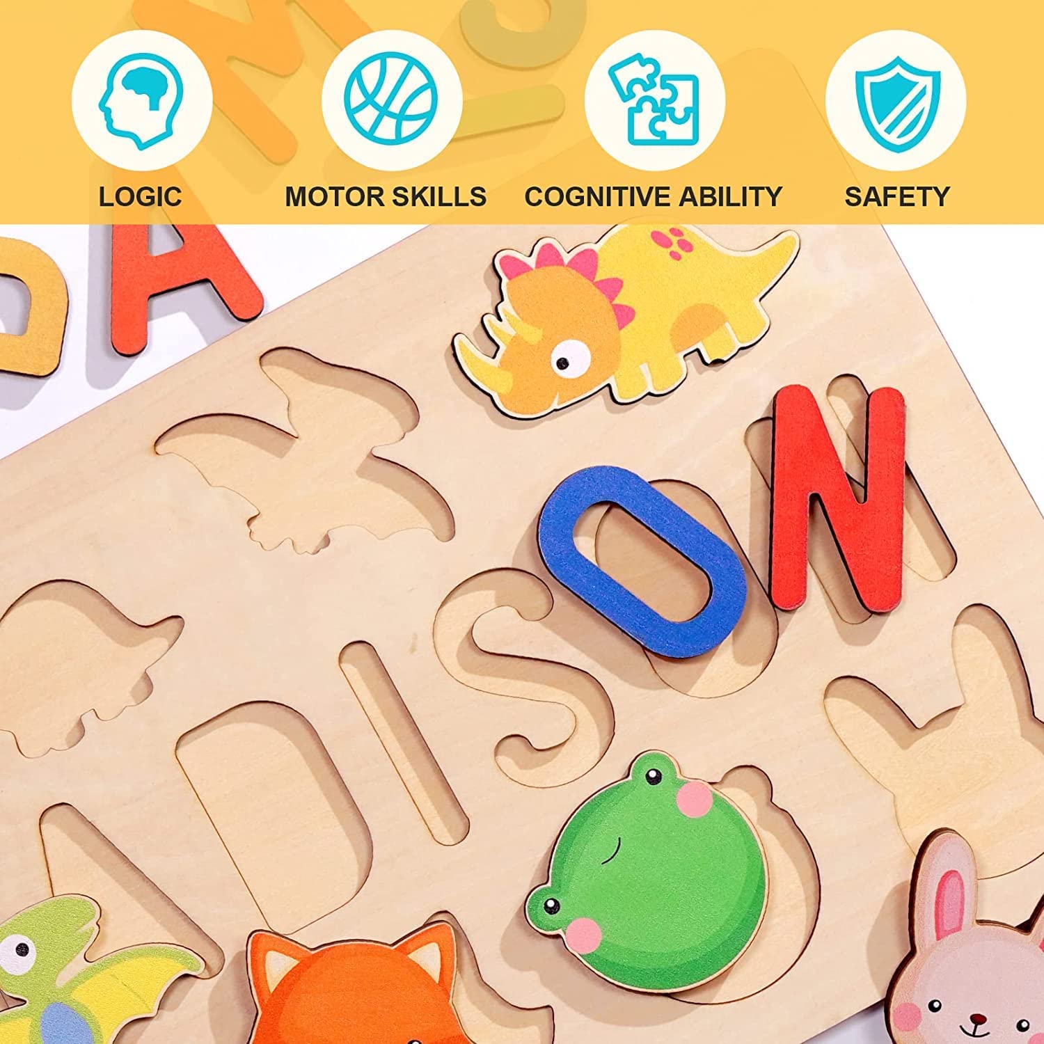 Personalized Wooden Name Puzzle for Kids - Custom 1st Birthday Gift for Boys & Girls, Easter Basket Stuffer, Christmas Baby Gift - Toddler Learning Toy for Ages 1-3 - Perfect for Nursery Decor, Early Education & Holiday Gifting