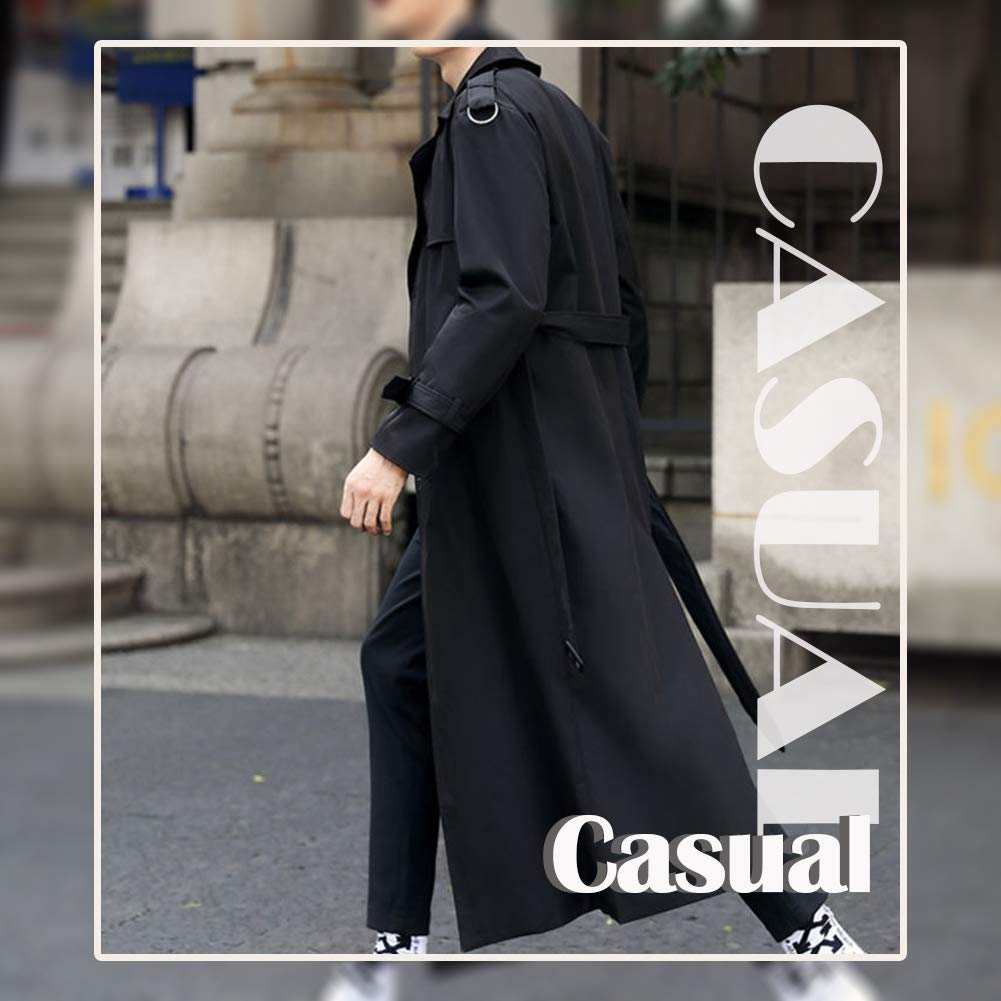 Pantete Men's Double Breasted Trench Coat - Oversized Casual Windbreaker with Lapel - Long Jacket Overcoat for Business, Travel & Fall Fashion