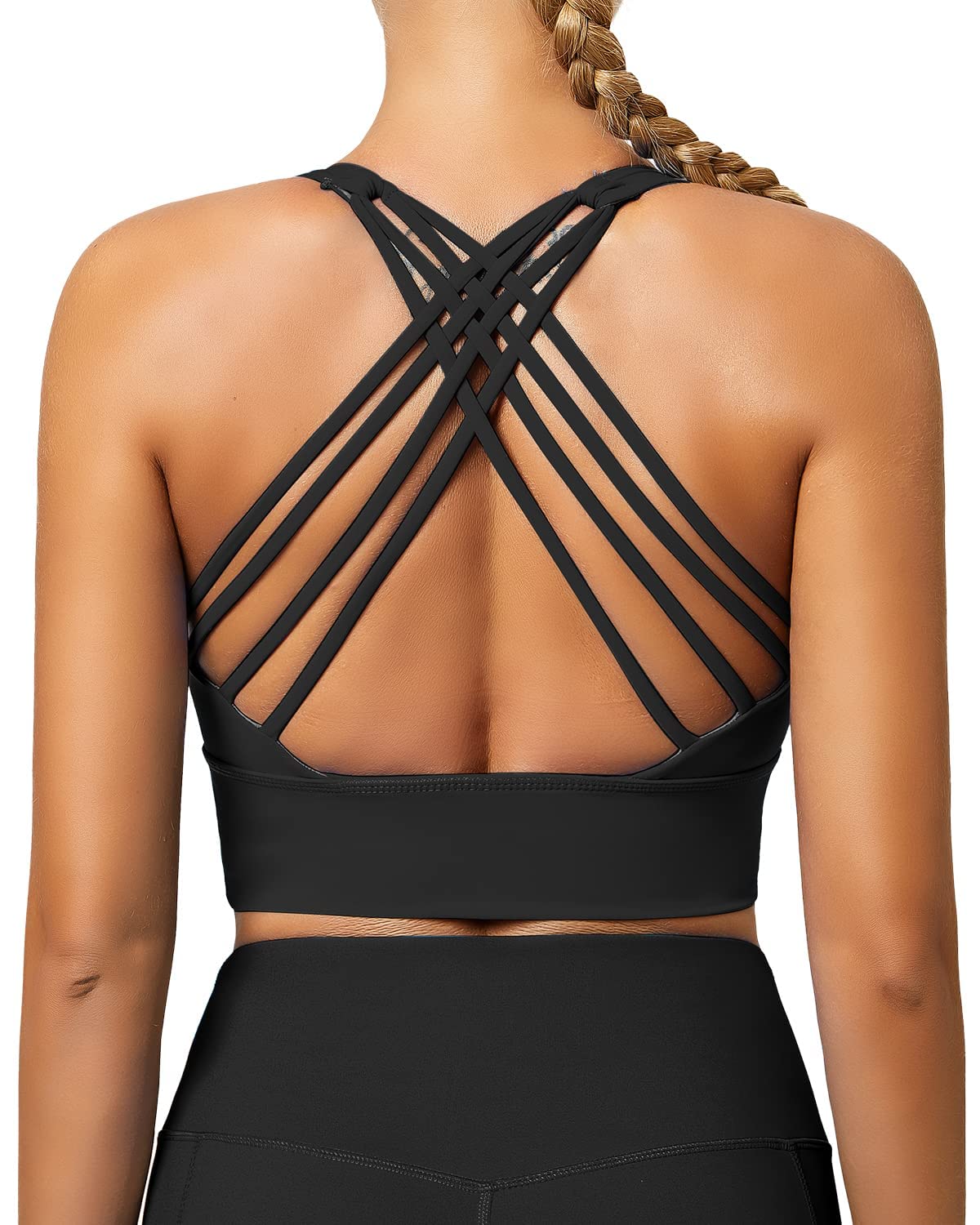 QUEENIEKE Women's Strappy Sports Bras - Padded Yoga Bra with Criss-Cross Back, Longline Workout Tank Top for Running, Gym & Yoga | Comfortable High Support Activewear