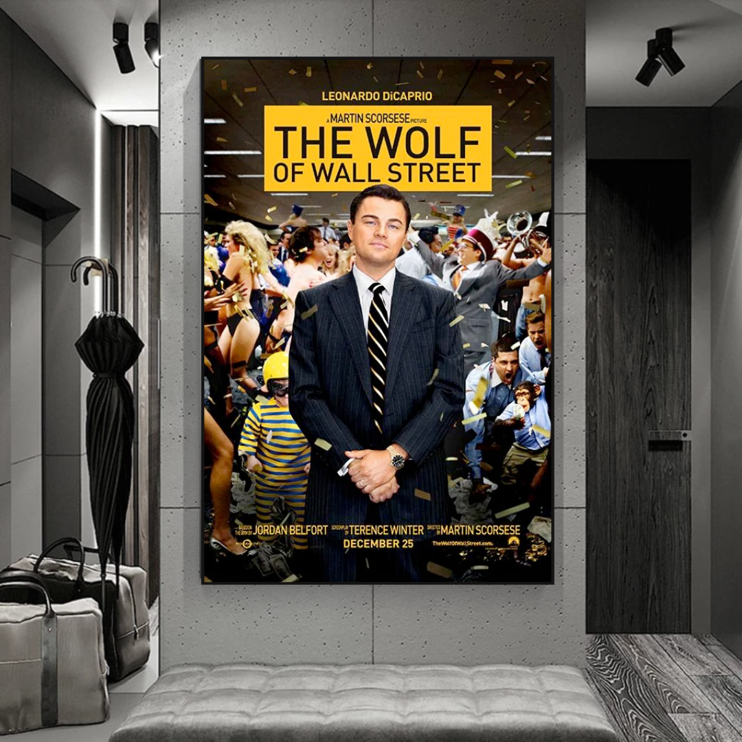 The Wolf of Wall Street Leonardo DiCaprio Canvas Wall Art - Premium Movie Poster for Home & Office Decor - Perfect for Living Room, Bedroom, or Theater Room