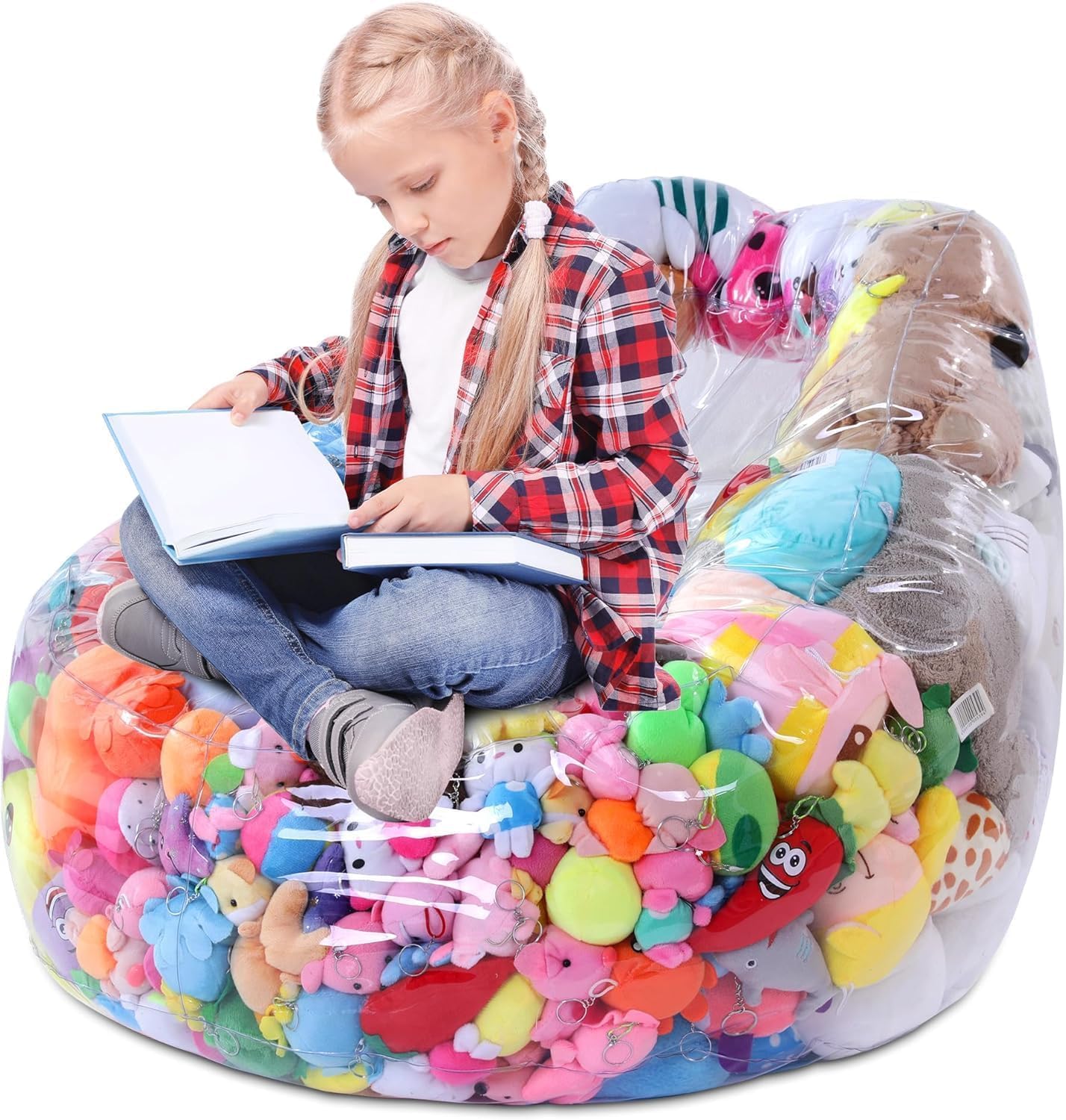 HOMBYS Clear Waterproof Bean Bag Chair Cover for Kids - Extra Large Stuffed Animal Storage Organizer with Zipper, Easy to Clean - Perfect for Playrooms, Bedrooms & Toy Organization