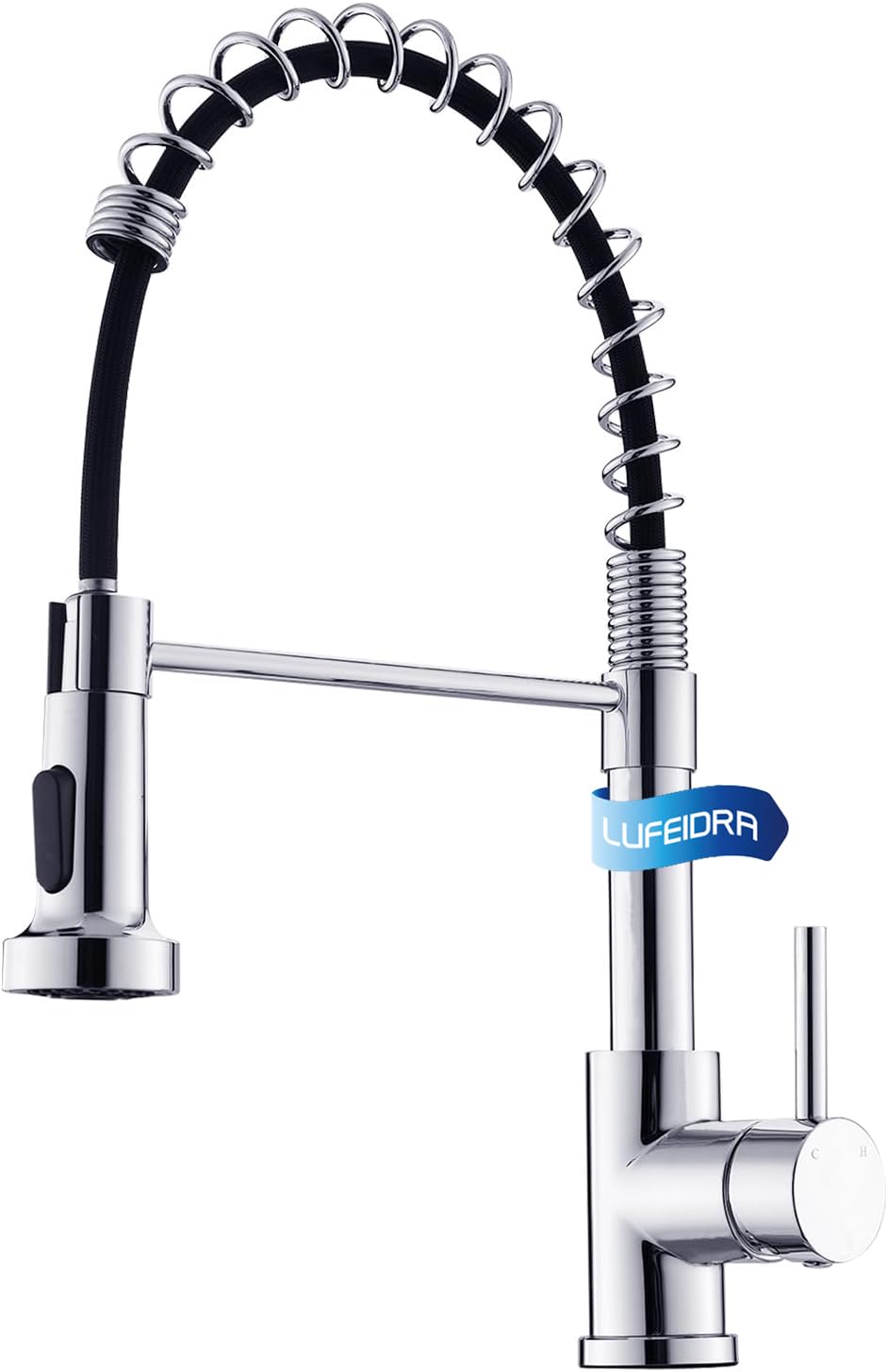 Polished Chrome Kitchen Faucet with Pull Down Sprayer - Modern Stainless Steel Spring Design for Efficient Cleaning | Perfect for RV, Farmhouse, Utility Sink, Laundry Room & Camper Use